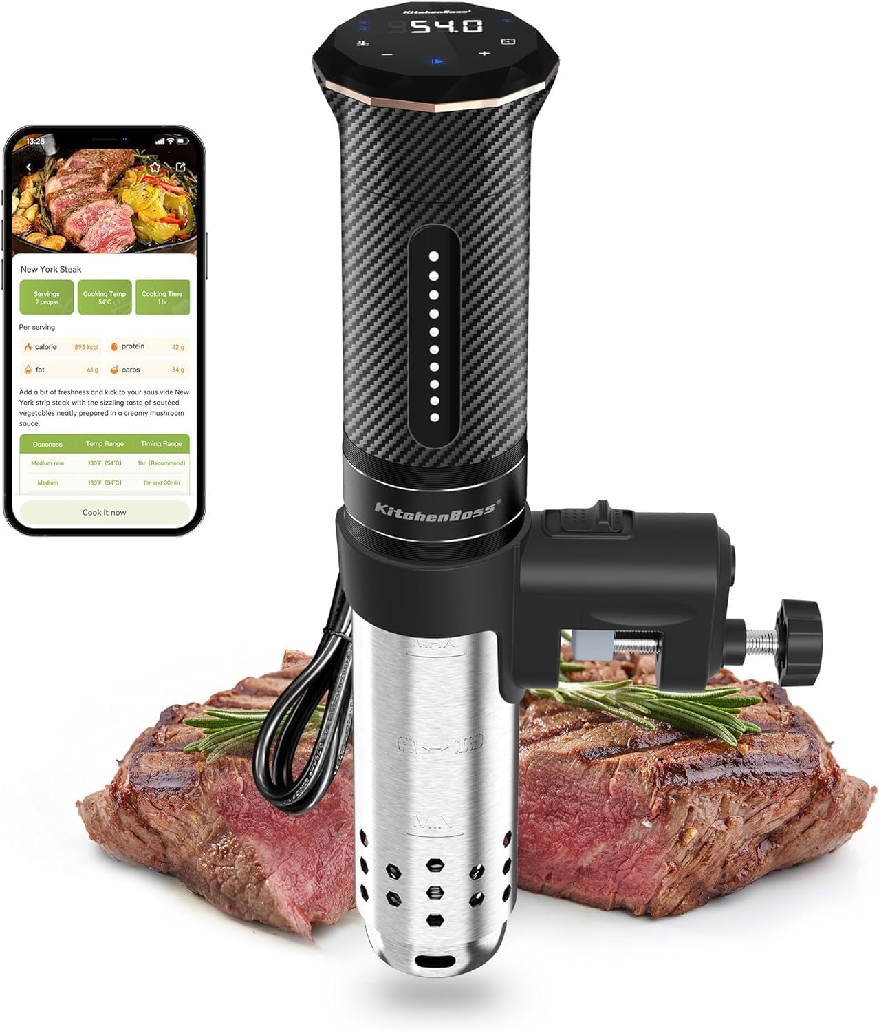 KitchenBoss G300PT Sous Vide Machine WiFi1100W, LED Display