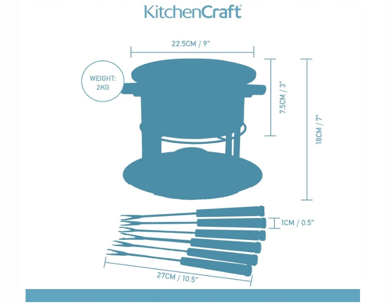 KitchenCraft 3-in-1 fondue set with colored forks silver Manufacturer code B000IKQEQG