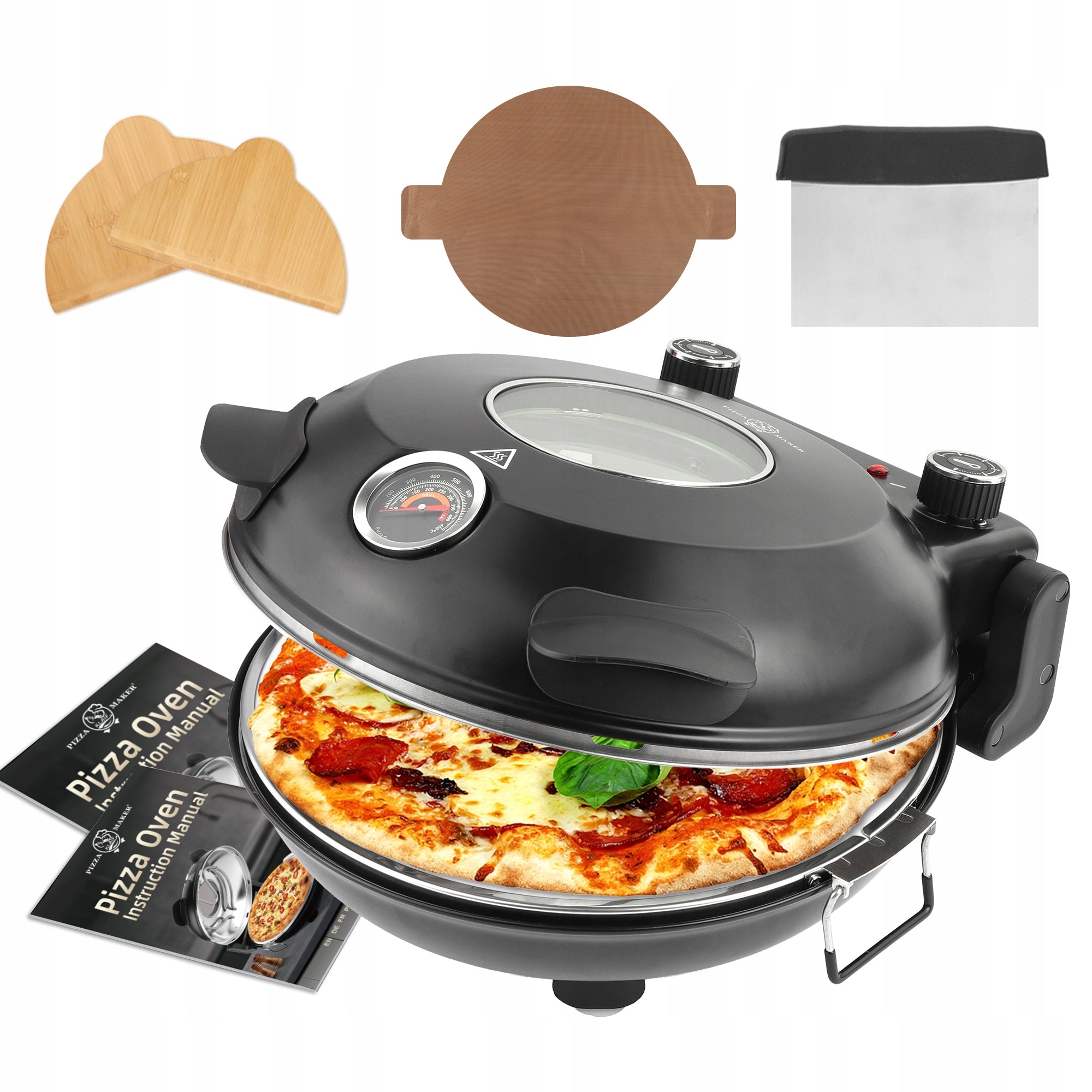 Klaif Electric Pizza Oven,31cm Ceramic Stone,420°C Max,1200W Home Baking Packaging status original