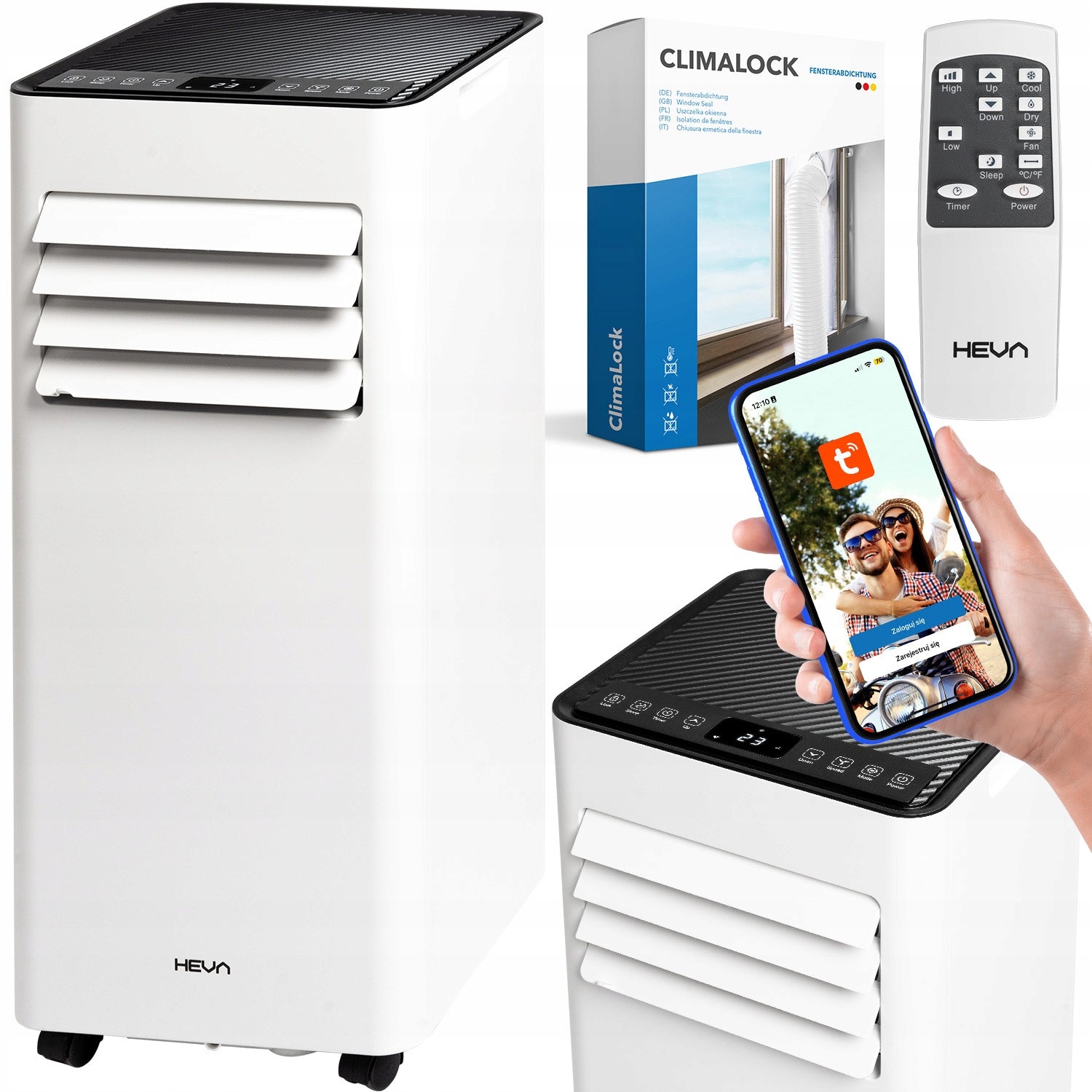 Klimatyzator przenośny cichy 3w1 HEVA RIVO 2,6kW WiFi osuszacz 24l 9000BTU