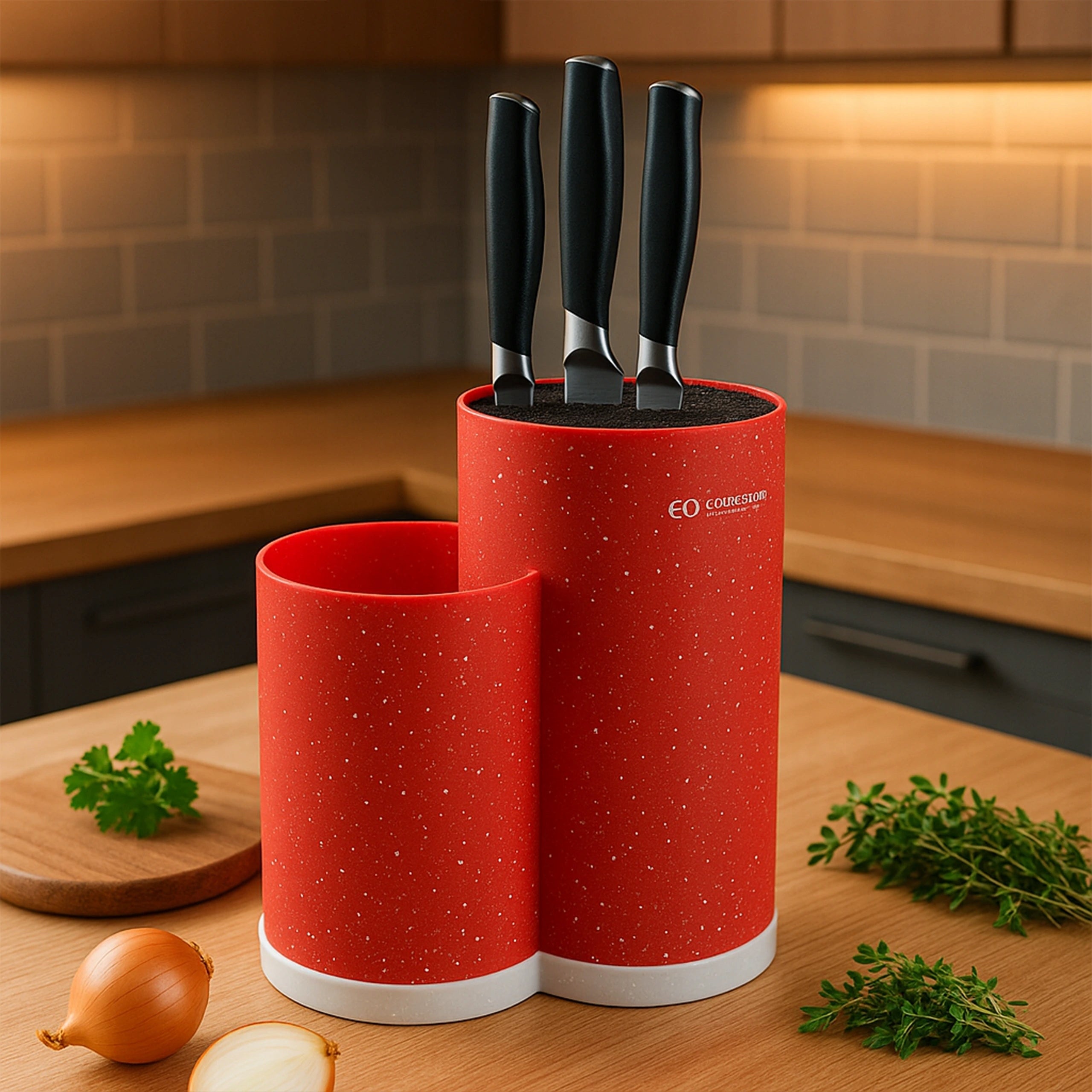 Knife Stand Edenberg I Kitchen Utensil Container , Plastic, Red Packaging status original