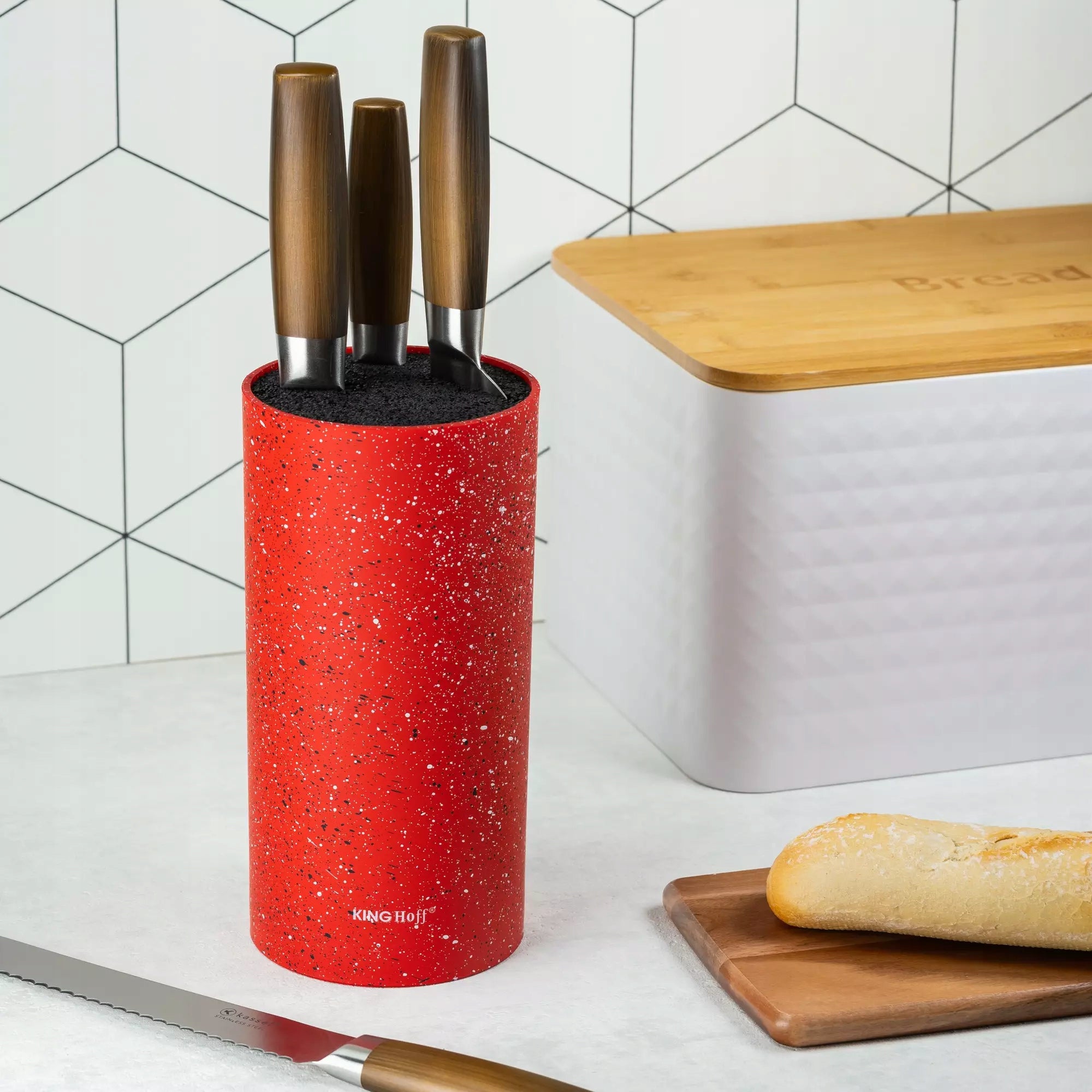 Knife block 11x22cm, red marble KingHoff Brand Kinghoff