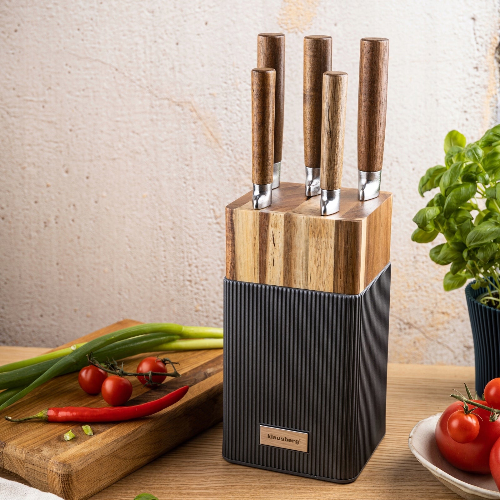 Knife set 6 el. stand acacia, wooden handles KLAUSBERG KB-7983 Packaging status original