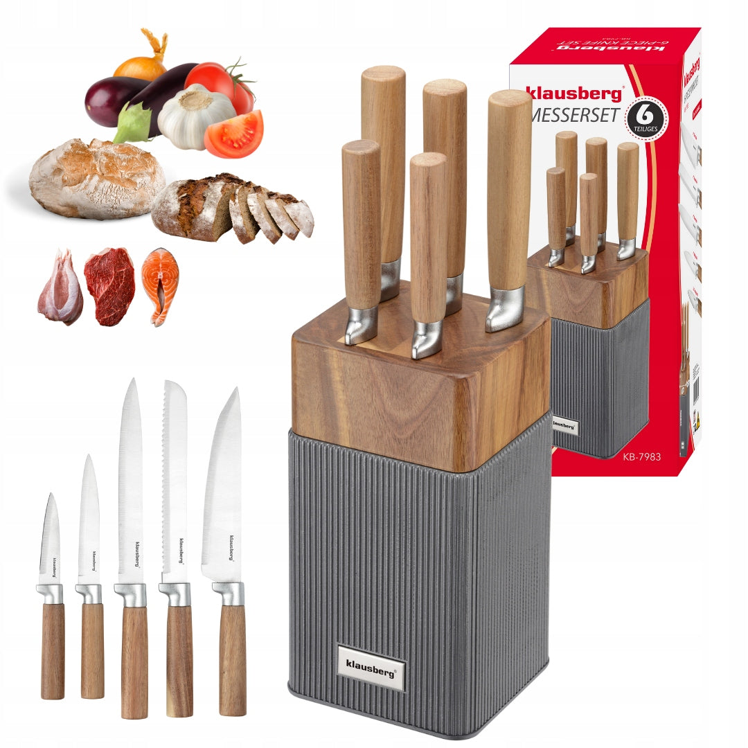 Knife set 6 el. stand acacia, wooden handles KLAUSBERG KB-7983