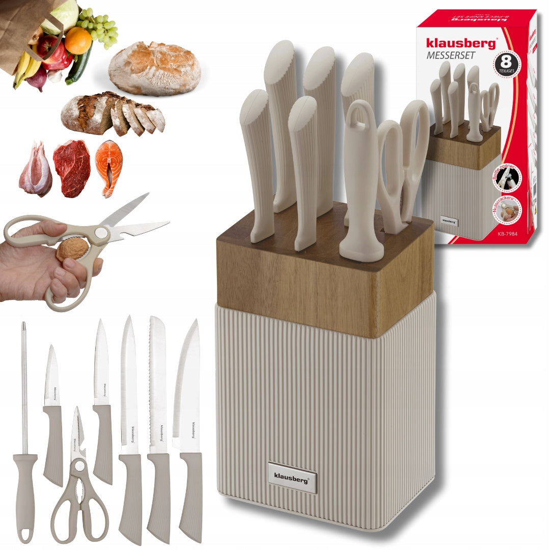 Knife set 8 el. stand acacia + sharpener + scissors KLAUSBERG KB-7984