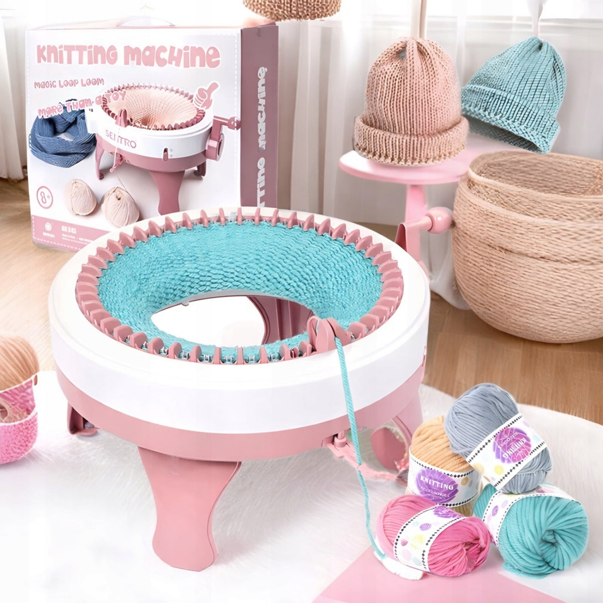 Knitting Machine 40 Needles Loom Round SET 4 Yarns Caps Scarves Manufacturer code Maszyna dziewiarska 40 igieł Krosno
