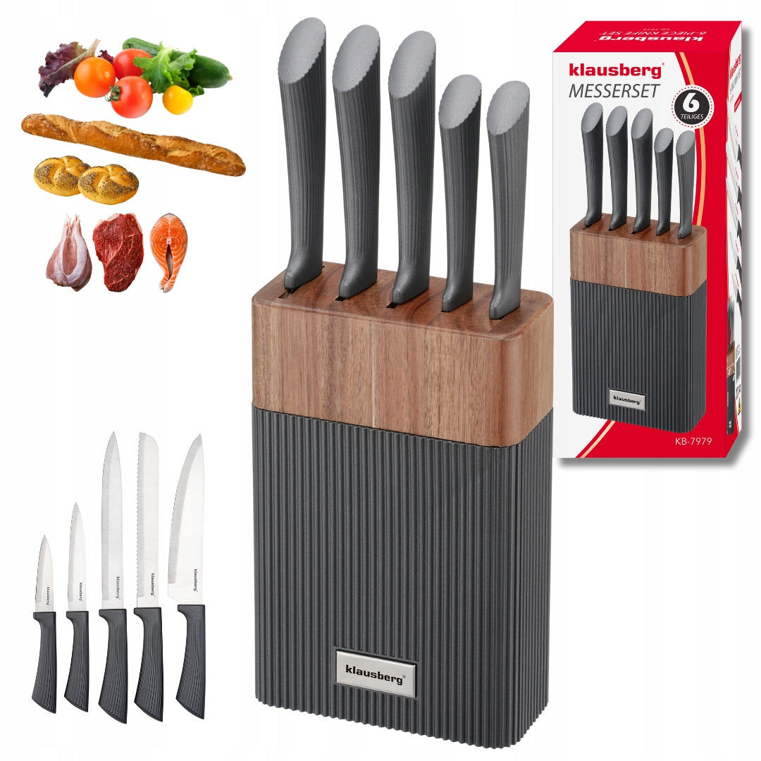 Knives Set of Knives 6 el. stand acacia, grey handles KLAUSBERG KB-7979