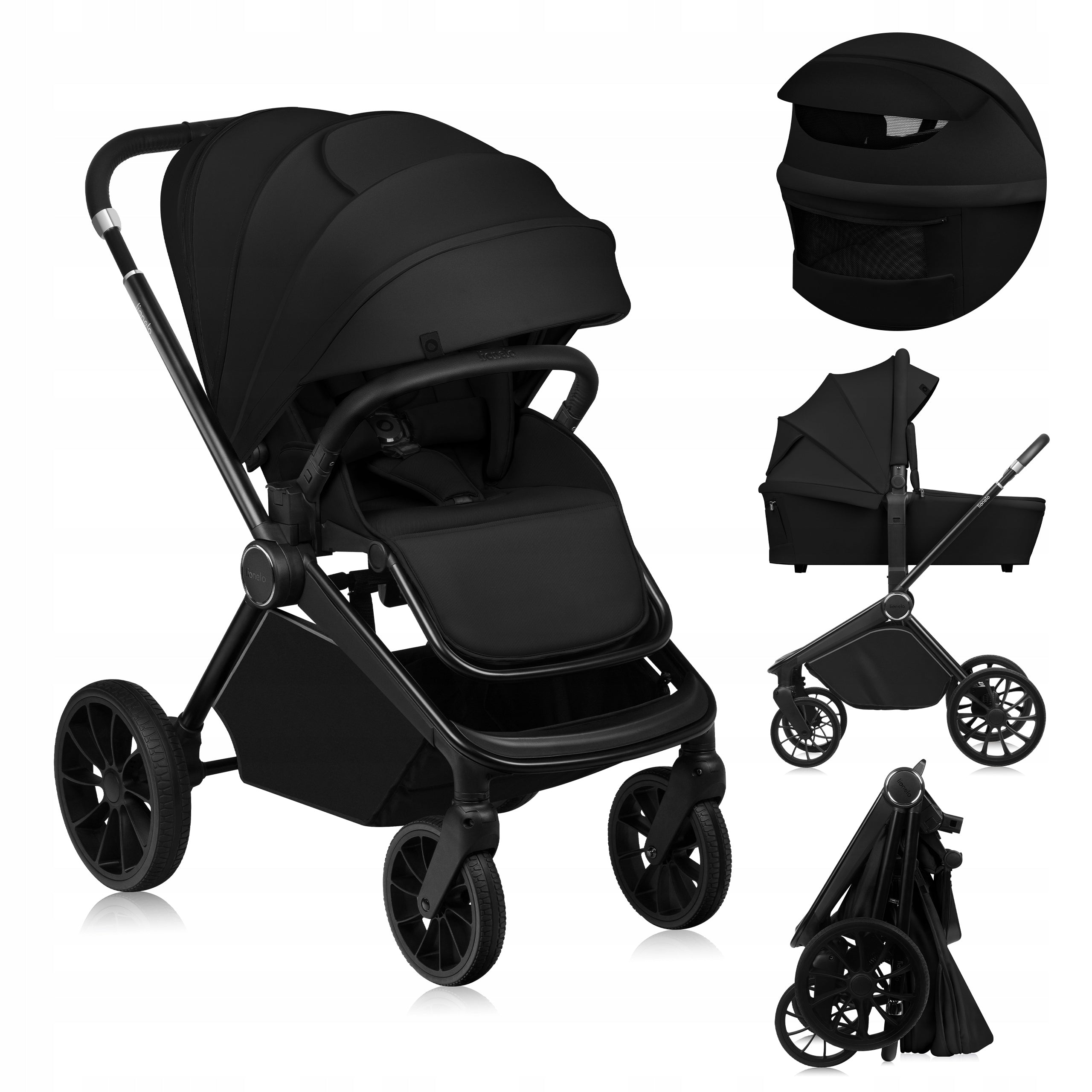 Kočárek 2v1 GONDOLA KOČÁREK PŘEDNÍ ZADNÍ Lionelo LO-MIKA PLUS 2IN1 BLACK