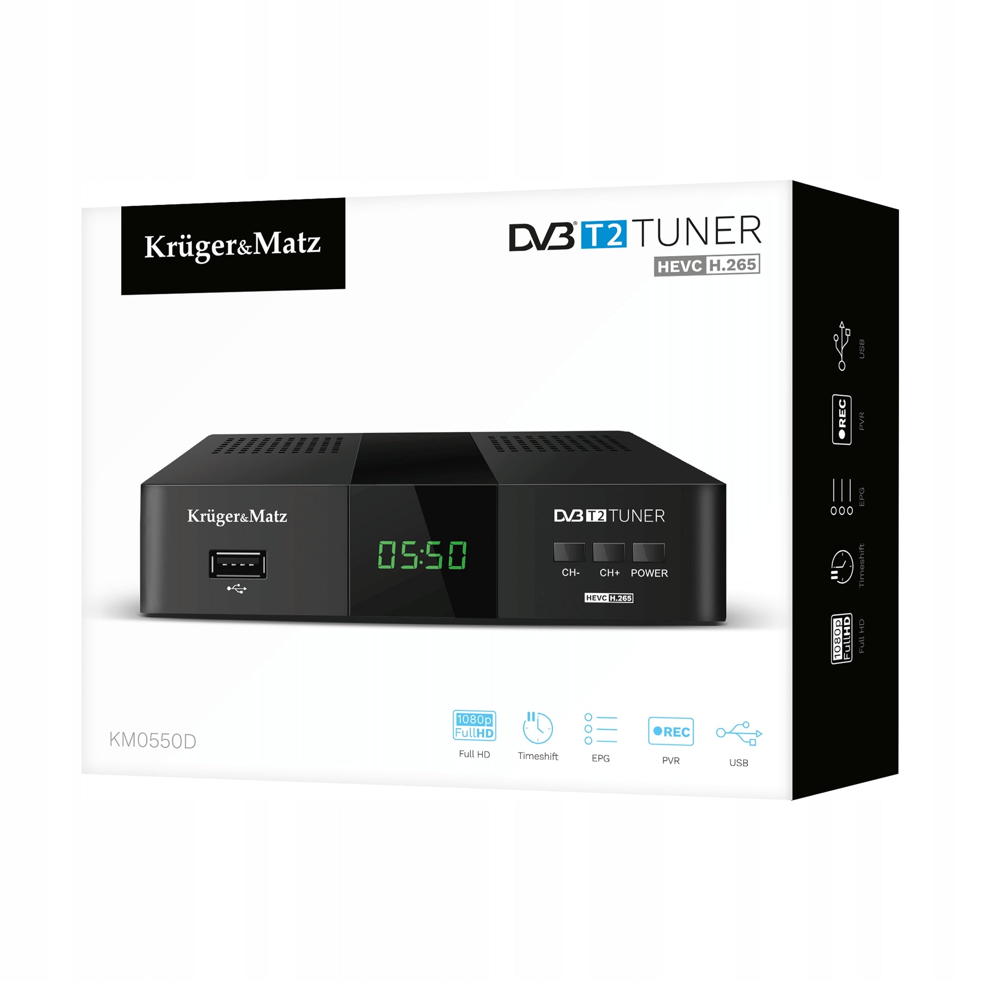 Kruger&Matz KM0550D TV tuner DVB-T2 digital TV set-top box with remote control