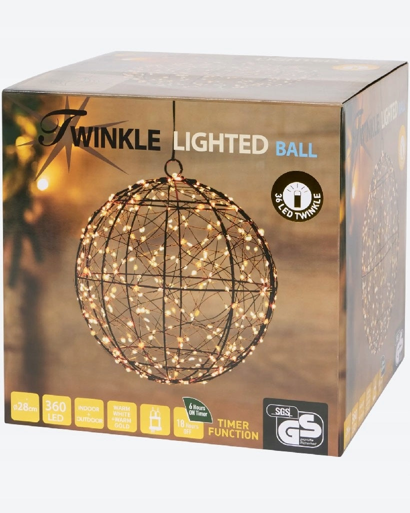 Kula świetlna LED 30 cm 140 diod ciepła biel migocząca timer wnętrze/ogród