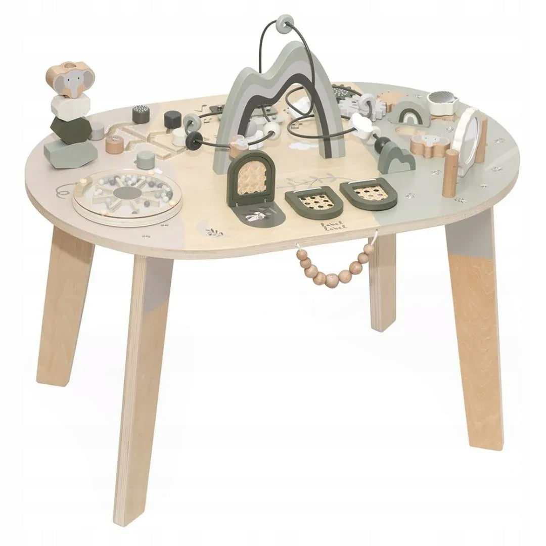 LABEL LABEL WOODEN EDUCATIONAL TABLE FOR A CHILD WITH VARIOUS ACTIVITIES