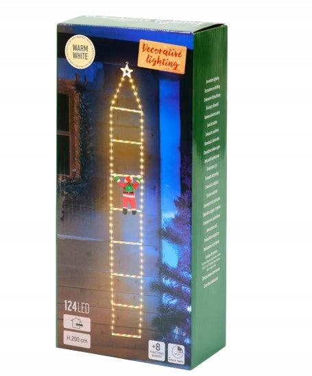 LADDER WITH SANTA CLAUS 124 LED 200cm CHRISTMAS DECORATION INSIDE/OUTSIDE WARM WHITE