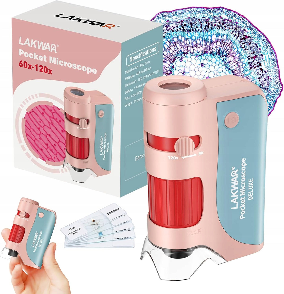 LAKWAR 60x-120x mini pocket microscope for adult children, portable