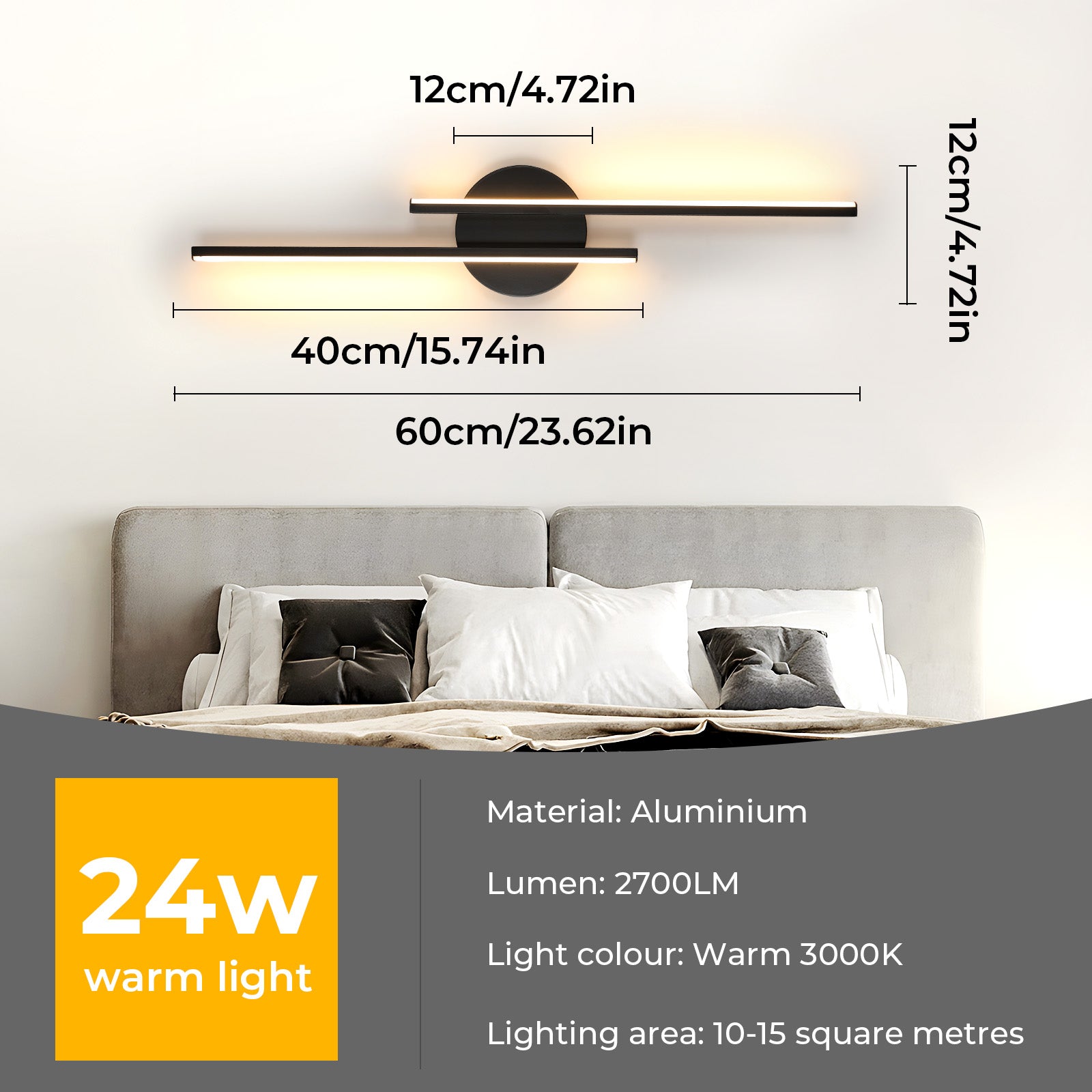 LAMPA LINIOWA ŚCIENNY LED KINKIET CZARNA NOWOCZESNA SALONU 24W 3000K 60CM Manufacturer code 30876917-1