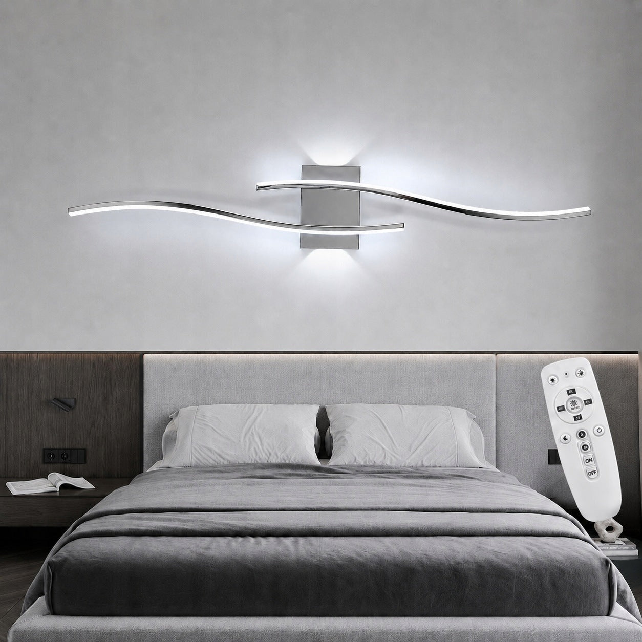 LAMPA SCIENNA CHROME KINKIET LED NOWOCZESNA DO SALONU ŚCIEMNIALNA+PILOT 29W