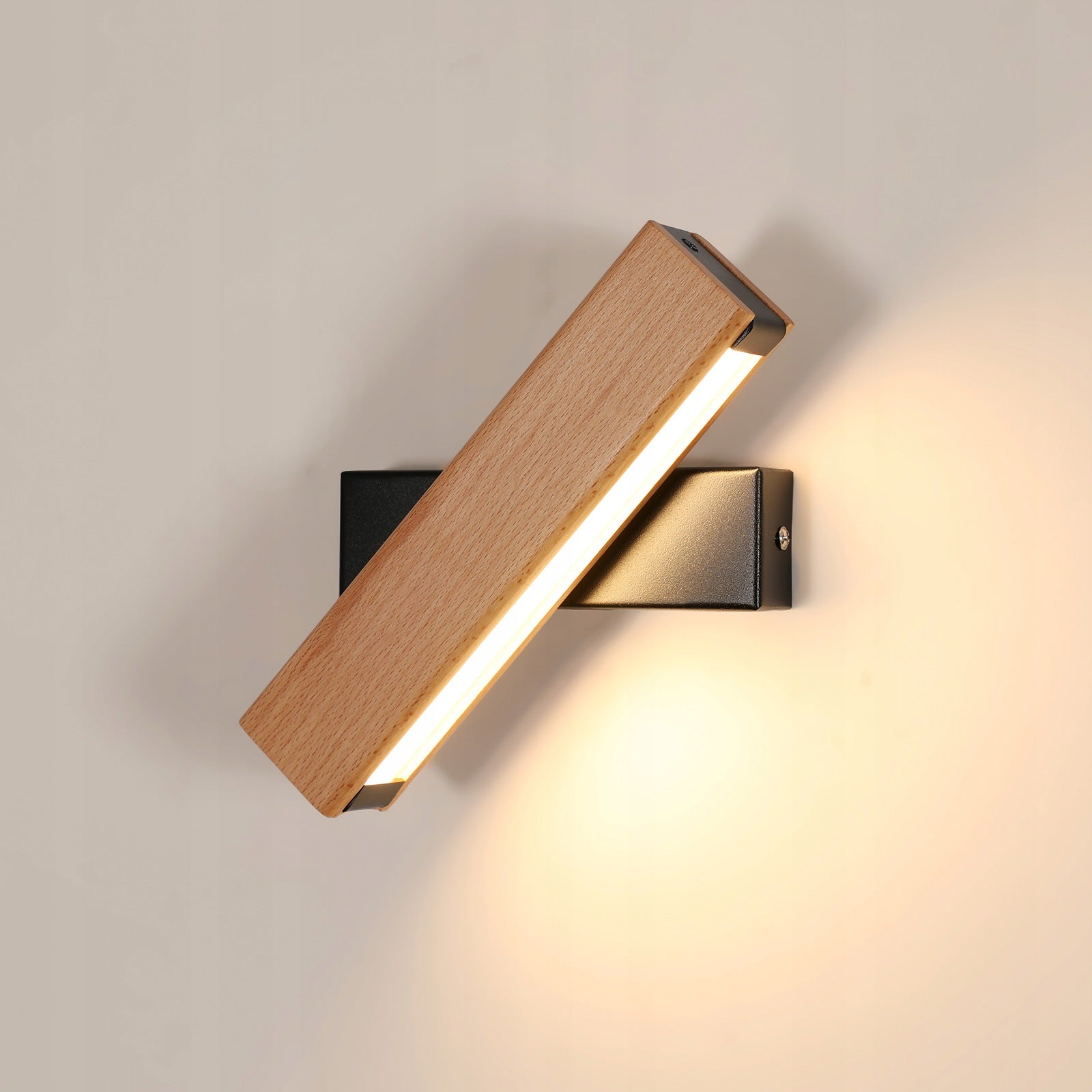 LAMPA ŚCIENNA LED 360° KINKIET CZARNA 3000K 4W DREWNO DO SALONU KREATYWNA