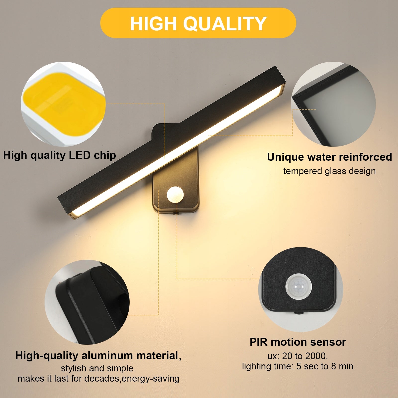 LAMPA SCIENNA LED Z CZUJNIKIEM RUCHU KINKIET ZEWNETRZNY CZARNY 3000K 21W Brand Riserva