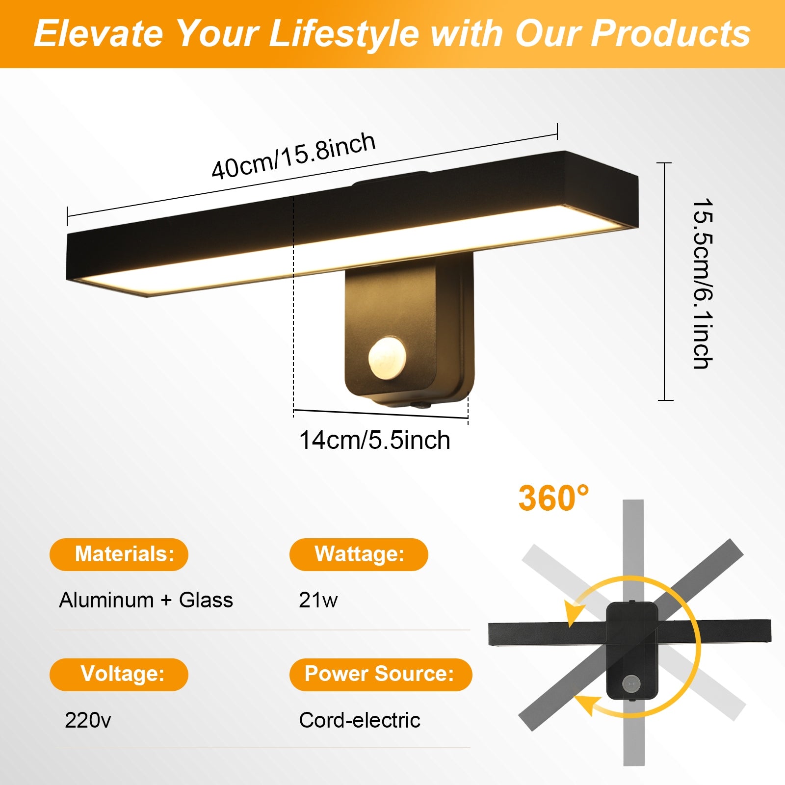 LAMPA SCIENNA LED Z CZUJNIKIEM RUCHU KINKIET ZEWNETRZNY CZARNY 3000K 21W Collection KINKIET