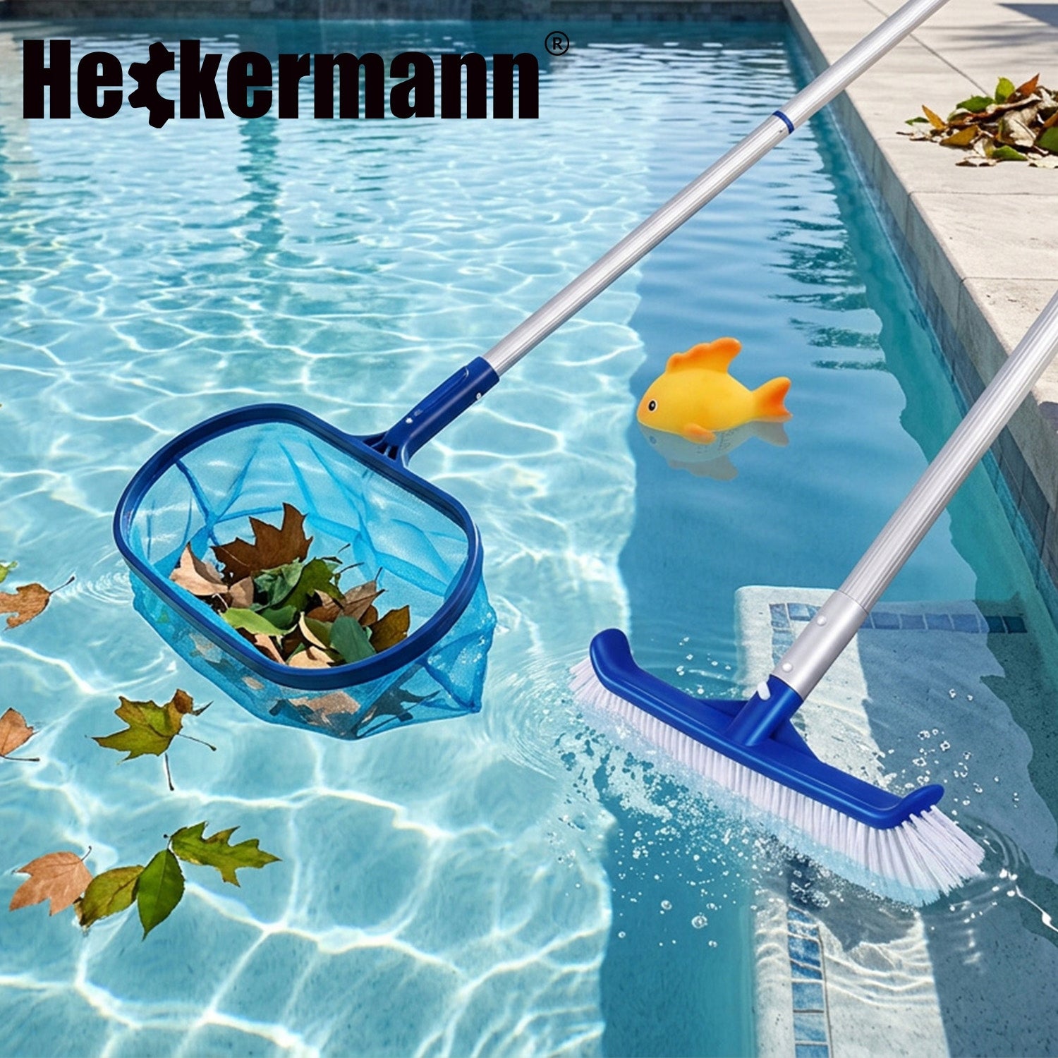 LANDING NET BRUSH THERMOMETER FOR CLEANING THE WATER POOL BOTTOM OF THE WALLS SET Packaging status original