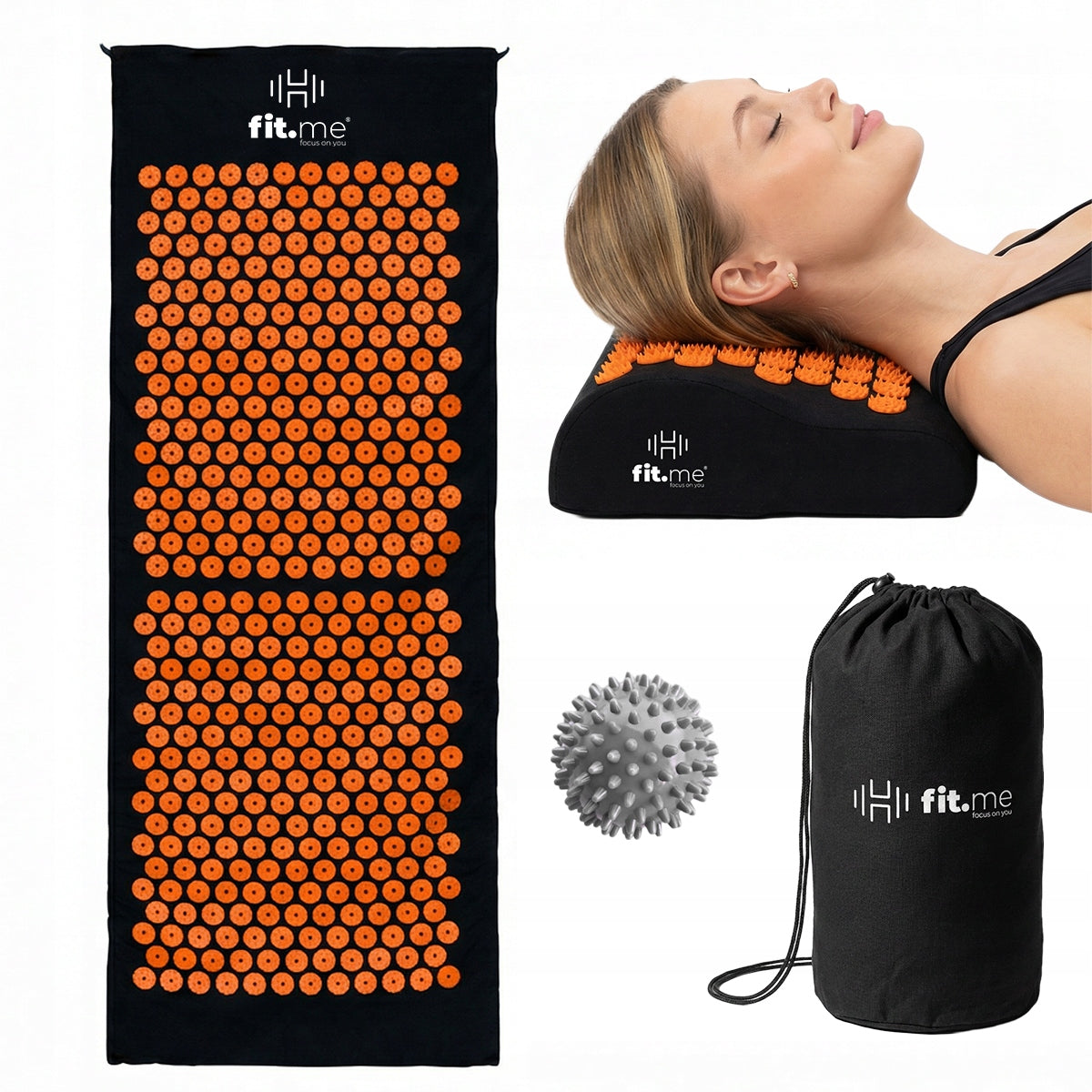 LARGE ACUPRESSURE MAT FOR MASSAGE WITH HEALTH SPIKES + PILLOW + BALL