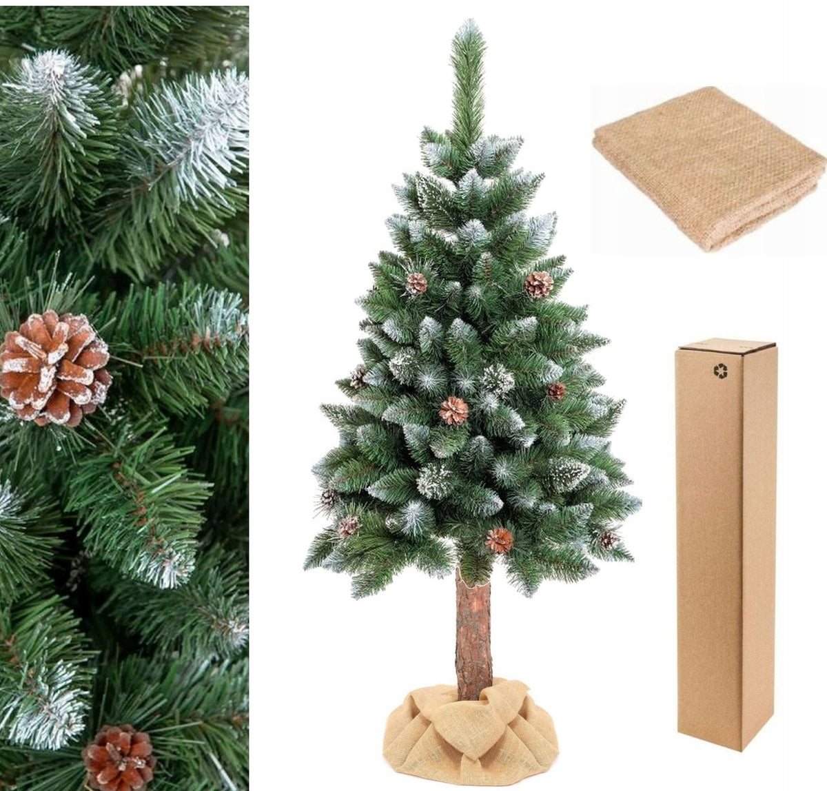 LARGE ARTIFICIAL TREE ON THE TRUNK DIAMOND PINE WITH CONES 220 cm PREMIUM
