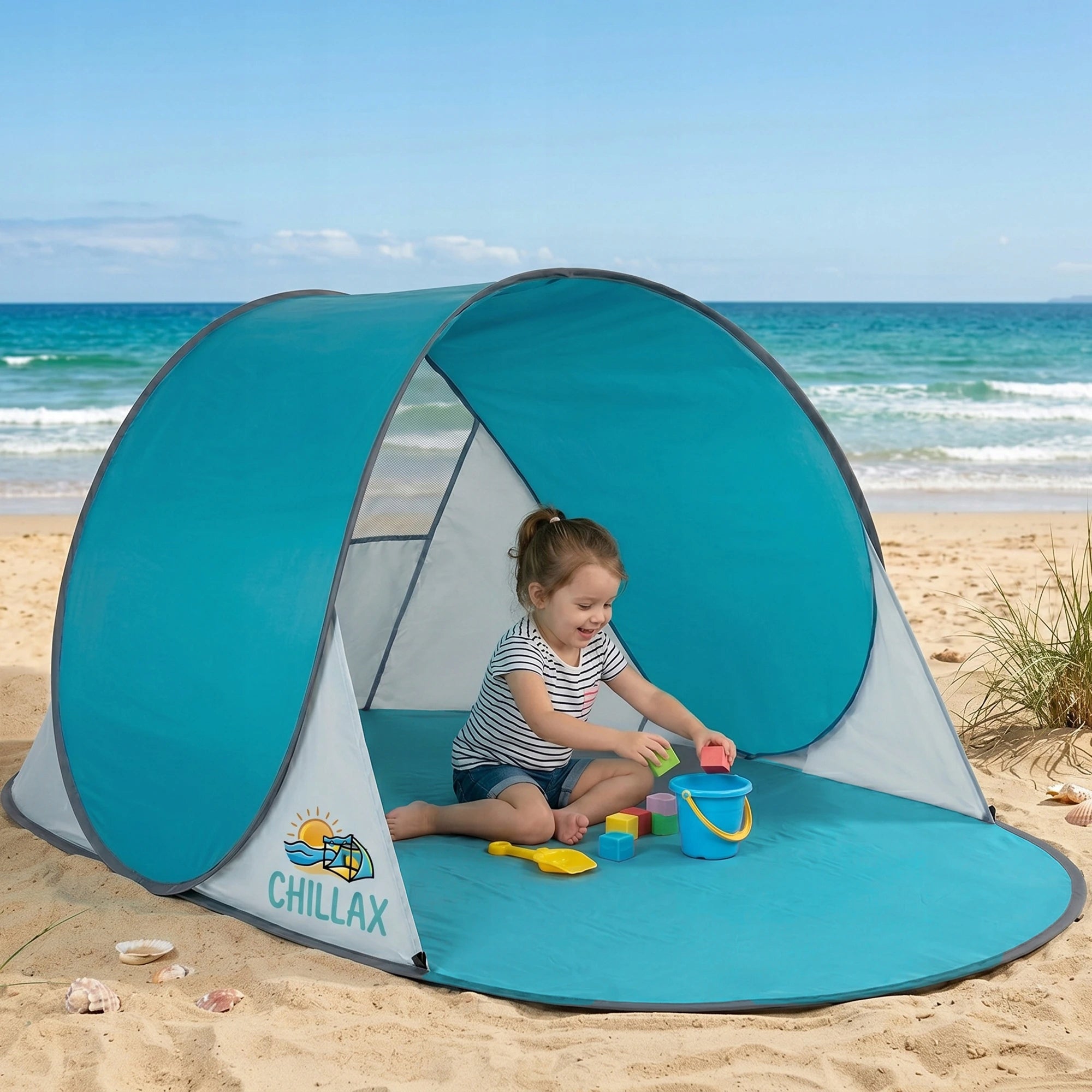 LARGE BEACH TENT SELF-FOLDING POP-UP CHILLAX UV30+ SCREEN 195cm Packaging status original