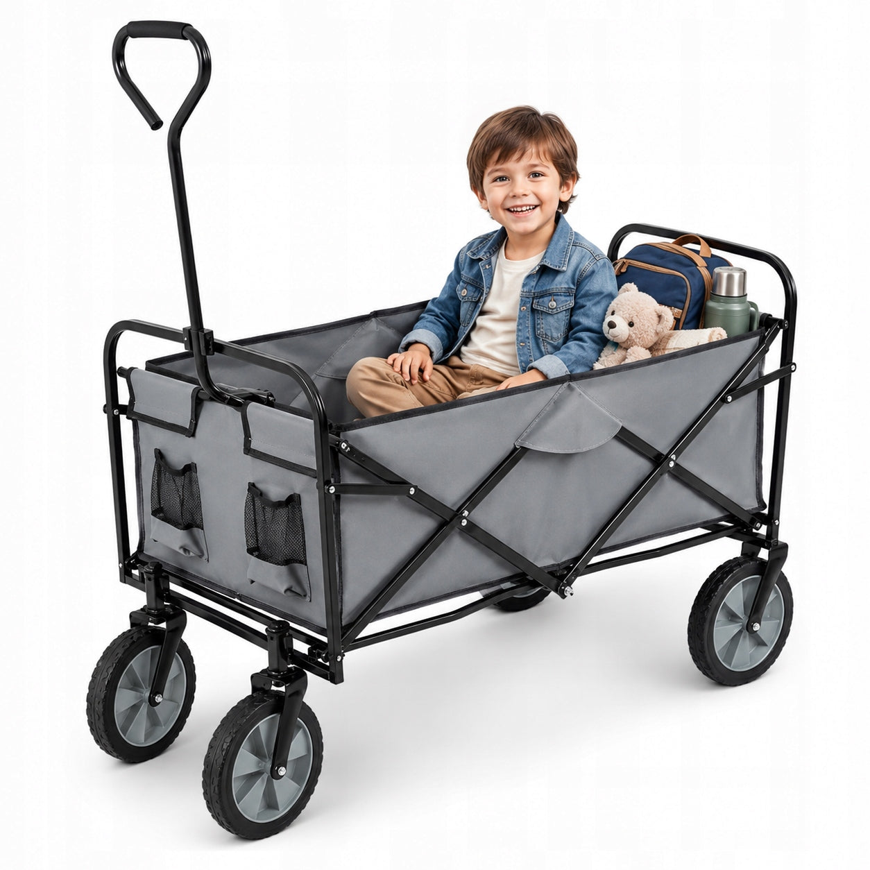 LARGE BEACH TROLLEY TOURIST TRANSPORT FOLDING GARDEN GREY 145L Packaging status original