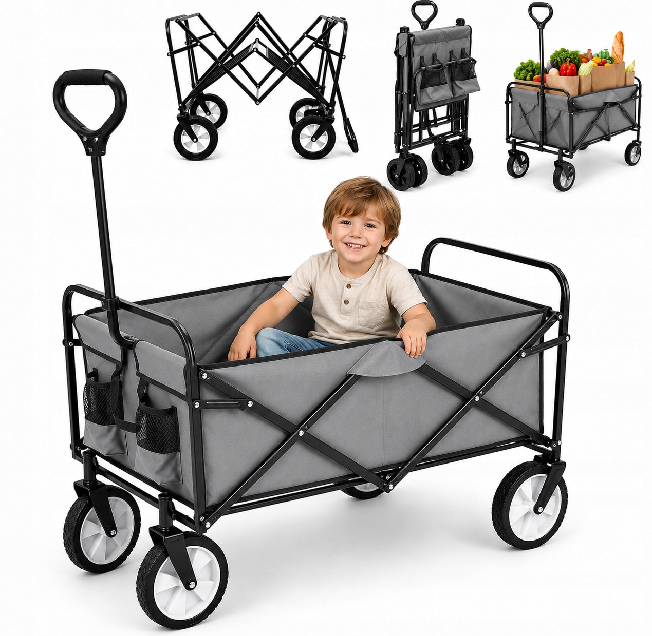 LARGE BEACH TROLLEY TOURIST TRANSPORT FOLDING GARDEN GREY 145L
