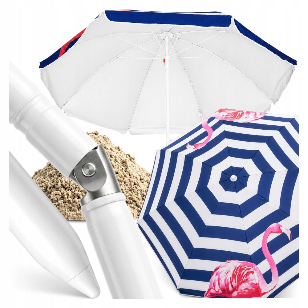 LARGE BEACH UMBRELLA UV+ BALCONY GARDEN BROKEN STRIPES - FLAMINGOS - 180 cm Packaging status original