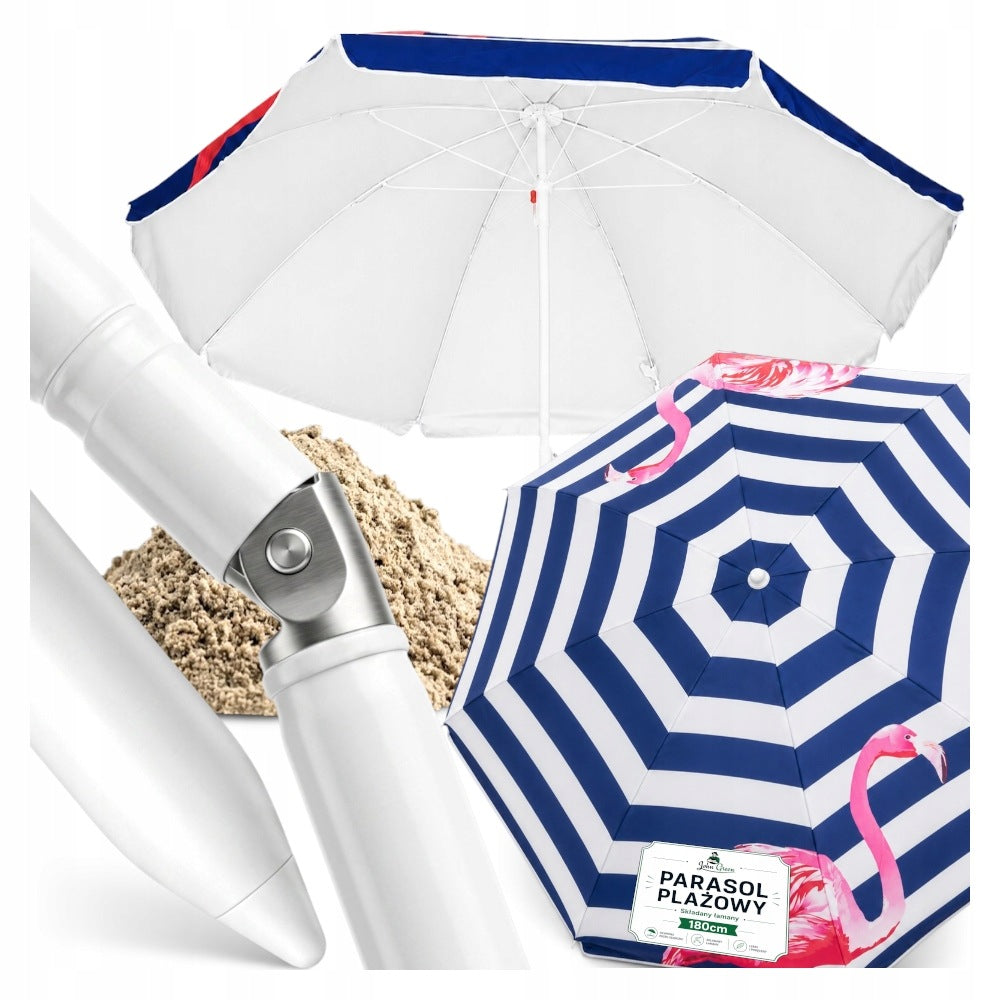 LARGE BEACH UMBRELLA UV+ BALCONY GARDEN BROKEN STRIPES - FLAMINGOS - 180 cm