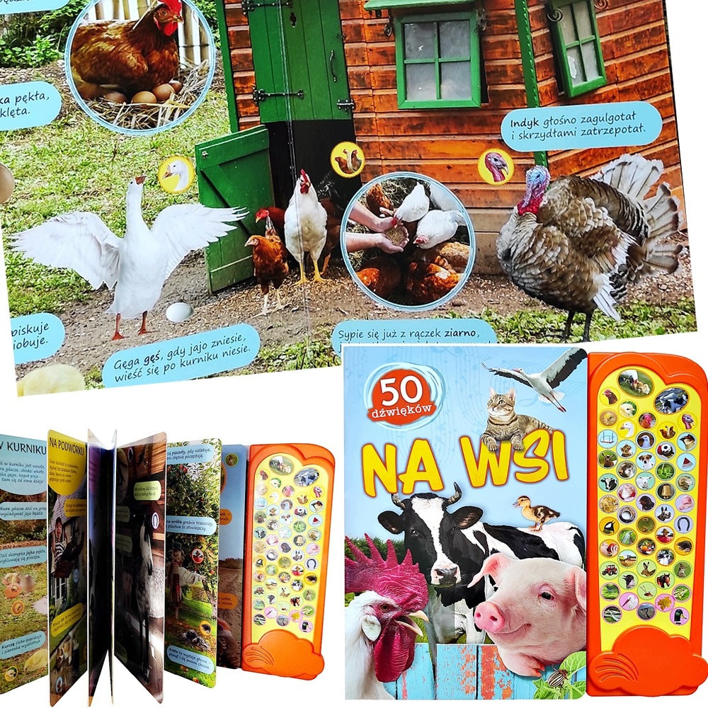 LARGE BOOK FOLD-OUT INTERACTIVE ANIMALS VILLAGE 50 SOUNDS