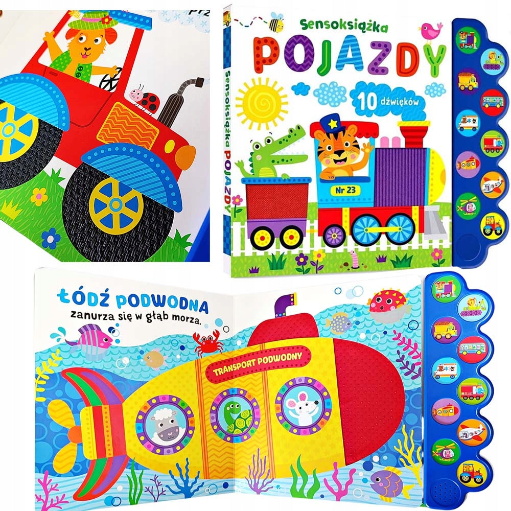 LARGE BOOK INTERACTIVE TEXTURE COLORS 10 SOUNDS ANIMALS VEHICLES