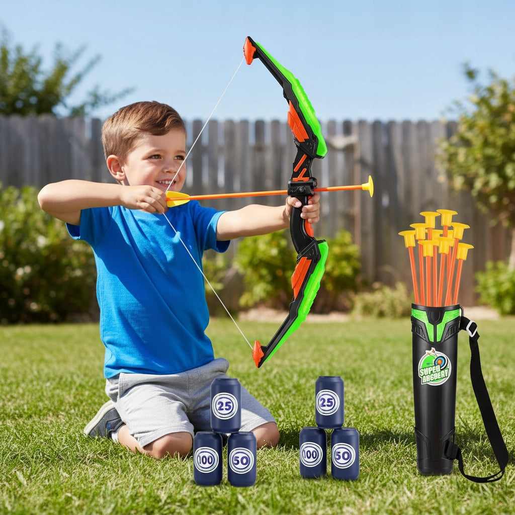 LARGE BOW GLOWING LED SET OF 12 ARROWS SHOOTING ARROWS QUIVER SHIELD Packaging status original