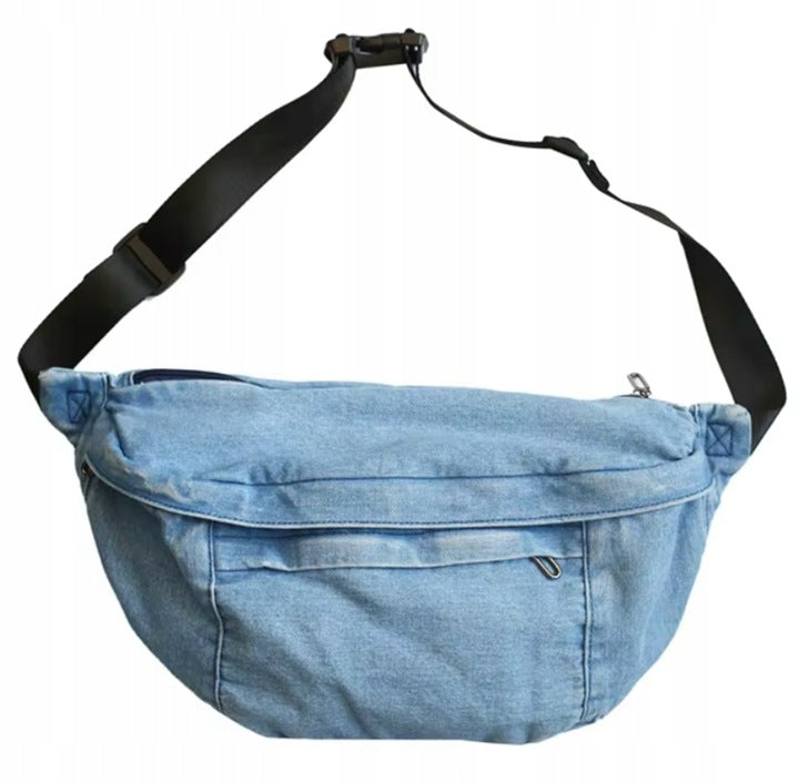 LARGE BUM BAG WOMEN'S SACHET BLUE DENIM ROOMY LIGHTWEIGHT TRAVEL Brand Terra Moda