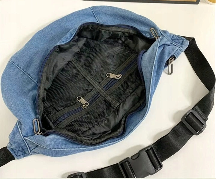LARGE BUM BAG WOMEN'S SACHET BLUE DENIM ROOMY LIGHTWEIGHT TRAVEL Manufacturer code 1-TR