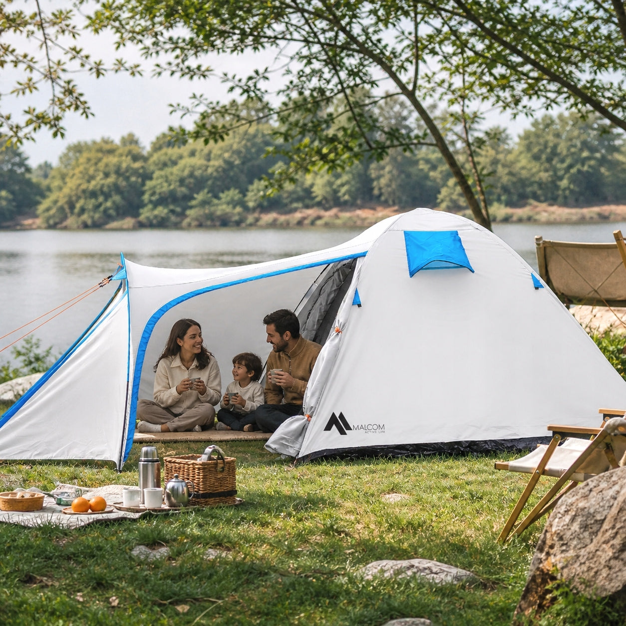 LARGE CAMPING HIKING TENT 4-PERSON IGLO WATERPROOF 180x310cm XXL Manufacturer code SDH096-blue