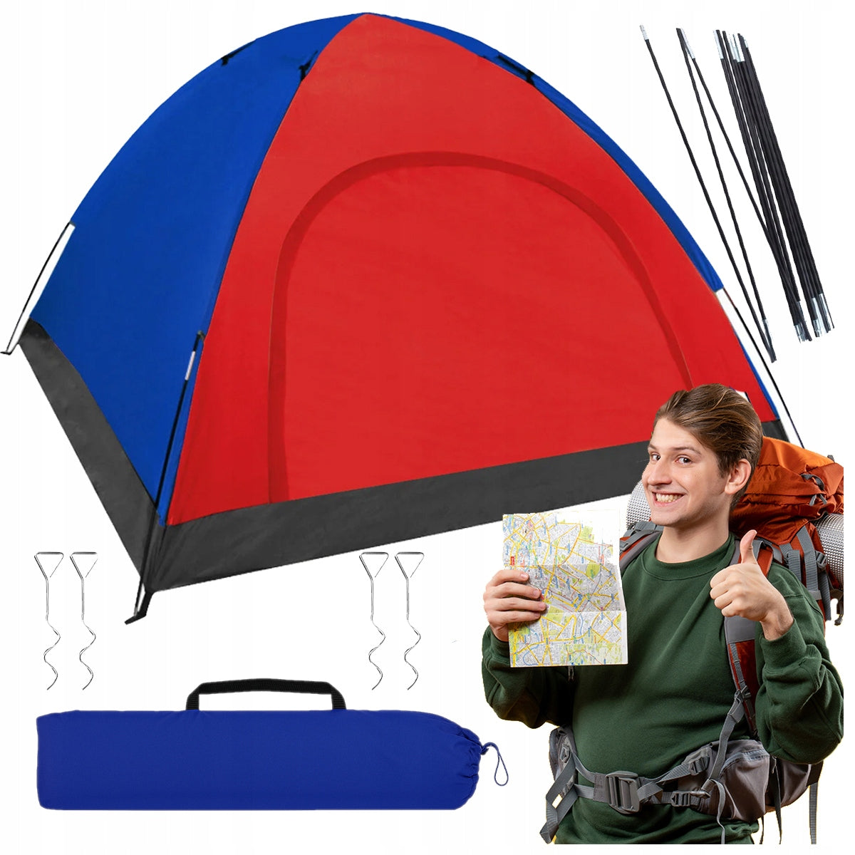 LARGE CAMPING HIKING TENT IGLO FOUR-PERSON 190x190 SET +BAG Brand Stator