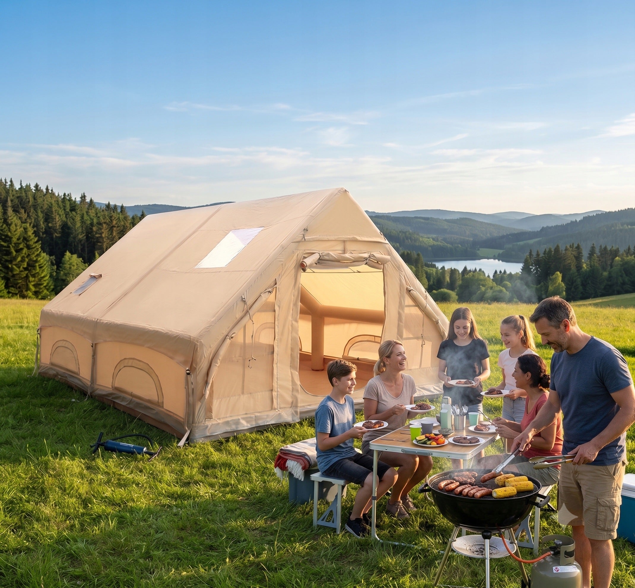 LARGE CAMPING TENT PUMPED 8 PERSON INFLATABLE 12m2 400x300cm+PUMP Manufacturer code 316431823