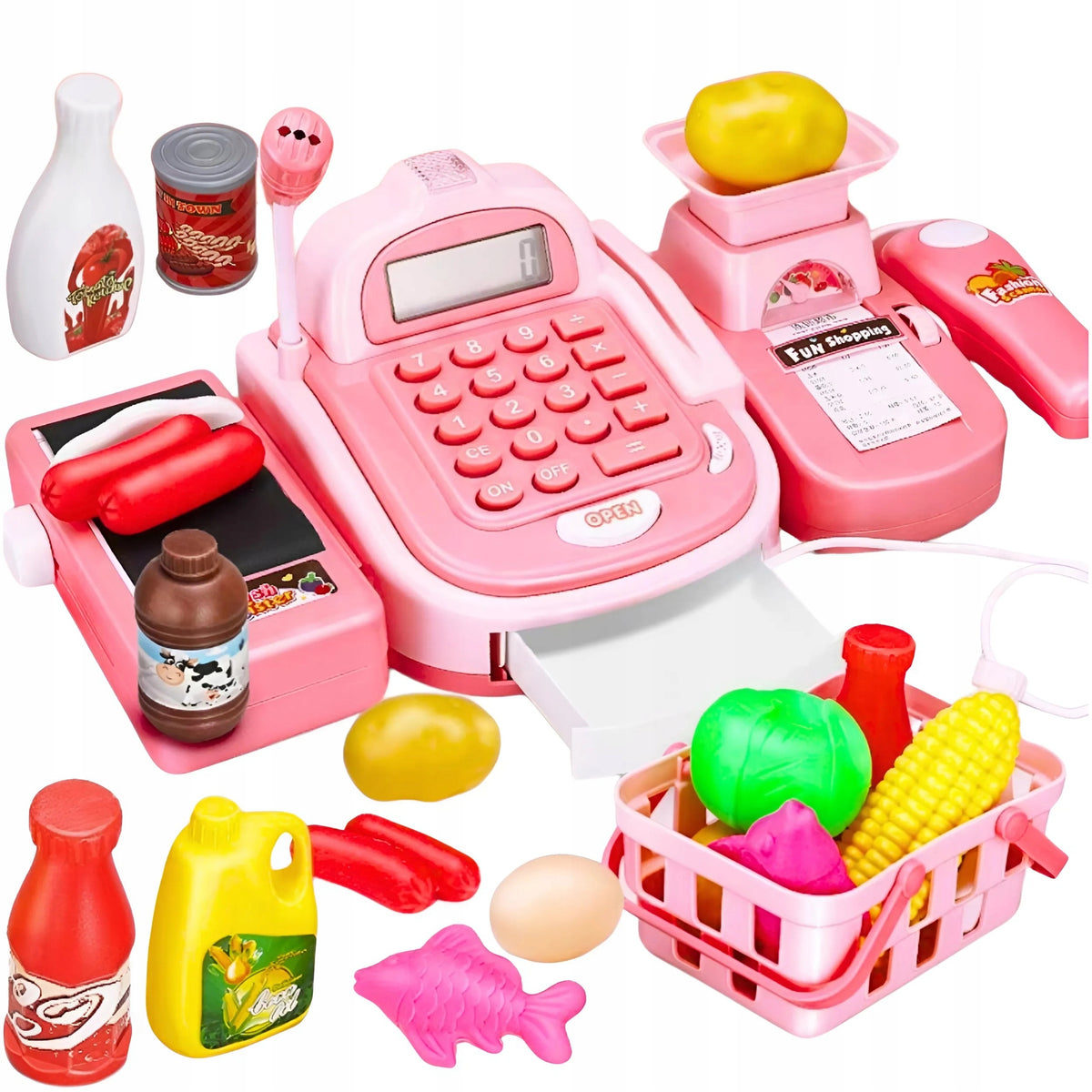 LARGE CASH REGISTER SHOP FOR CHILDREN CALCULATOR SOUND ACCESSORIES PINK EAN (GTIN) 5907006804548