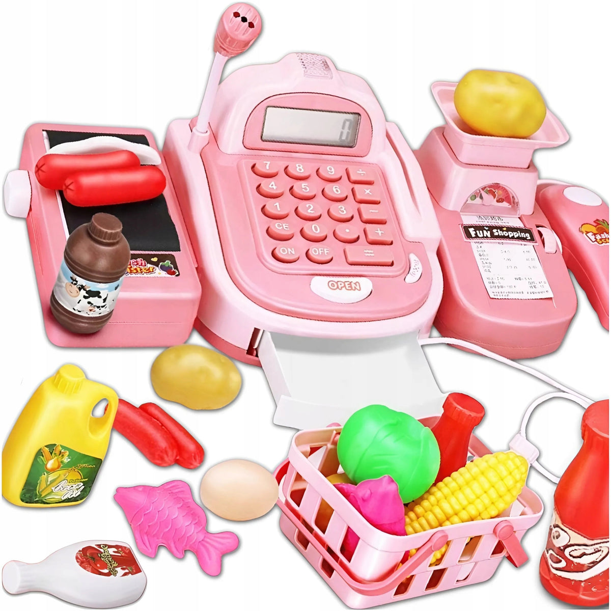 LARGE CASH REGISTER SHOP FOR CHILDREN CALCULATOR SOUND ACCESSORIES PINK
