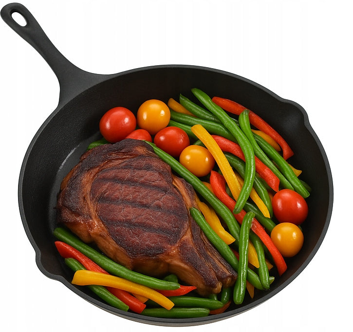 LARGE CAST IRON Pan 30 cm Heavy Deep OVEN FIREPLACE INDUCTION GAS Packaging status original