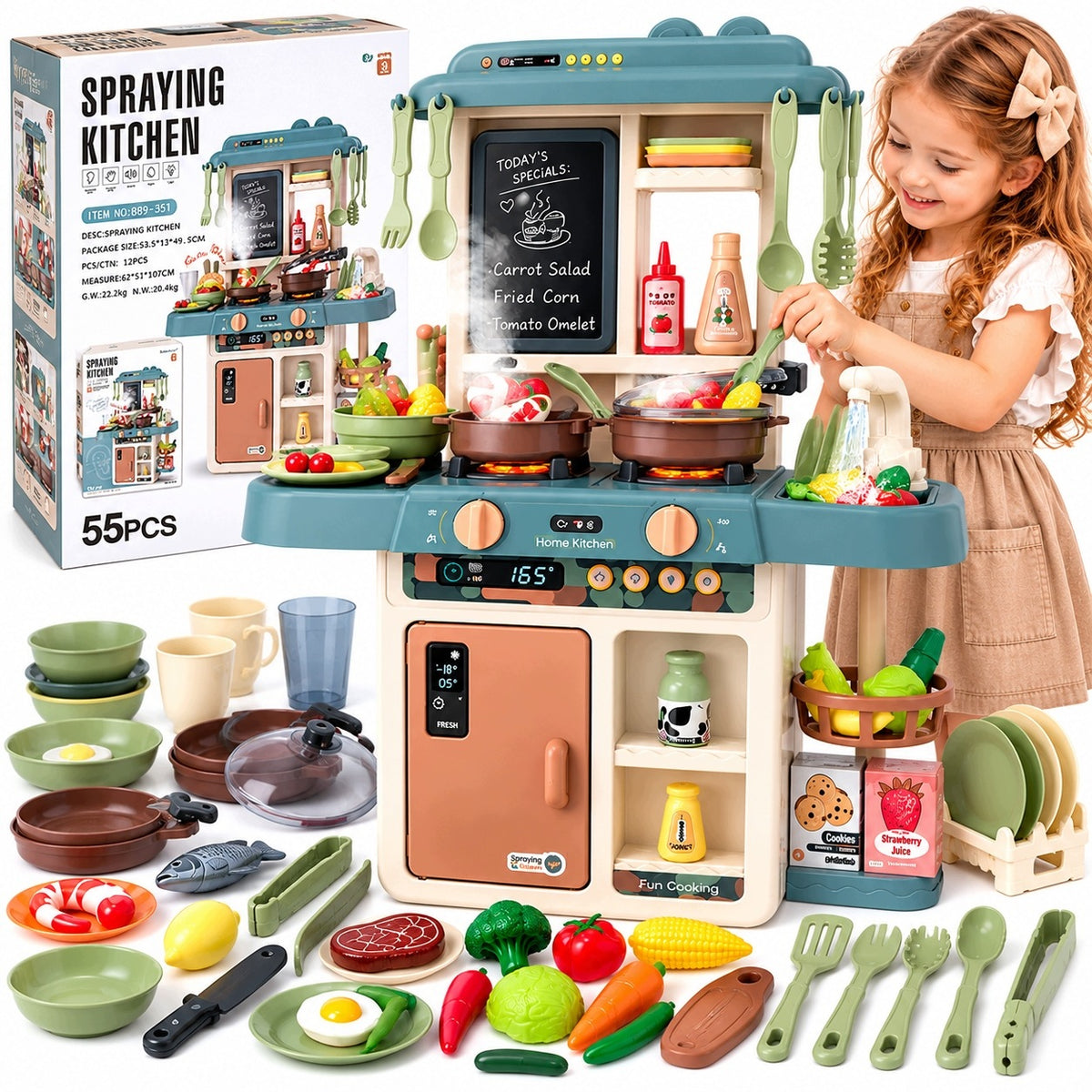 LARGE CHILDREN'S KITCHEN 55 EL STEAM WATER LIGHT SOUNDS XXL