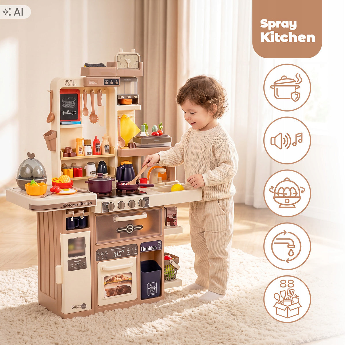 LARGE CHILDREN'S KITCHEN INTERACTIVE LIGHT SOUND WATER COUPLE 88 ACCESSORIES Packaging status original
