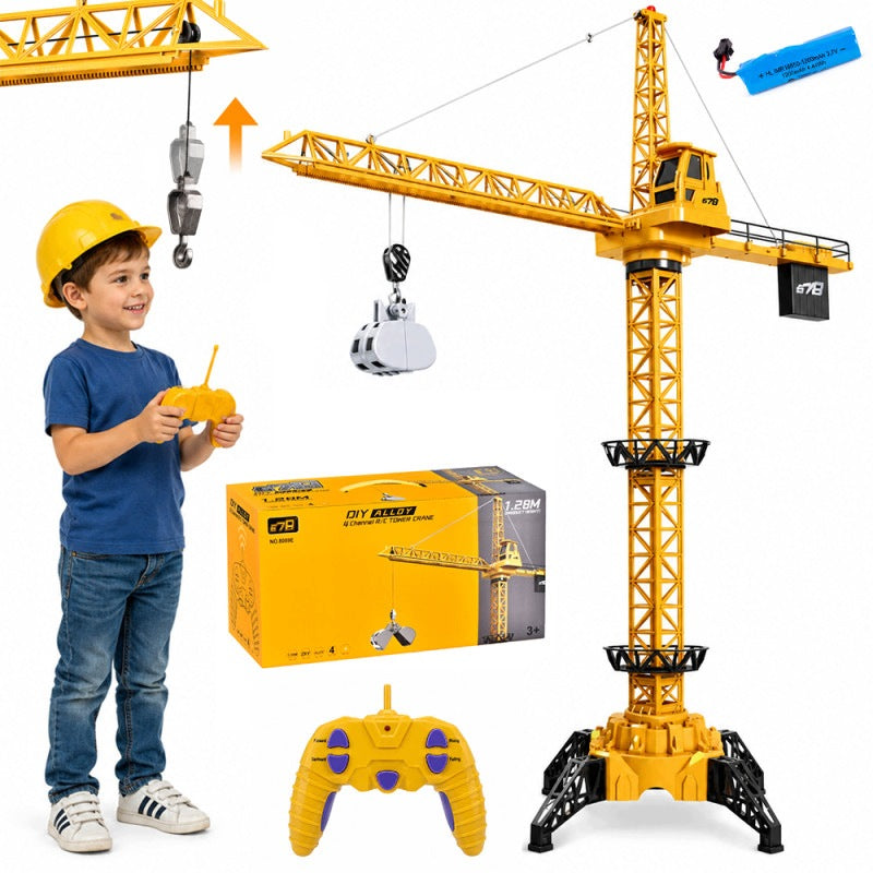LARGE CRANE TOWER CRANE REMOTE CONTROLLED REMOTE CONTROL USB BATTERY 1,28 METERS