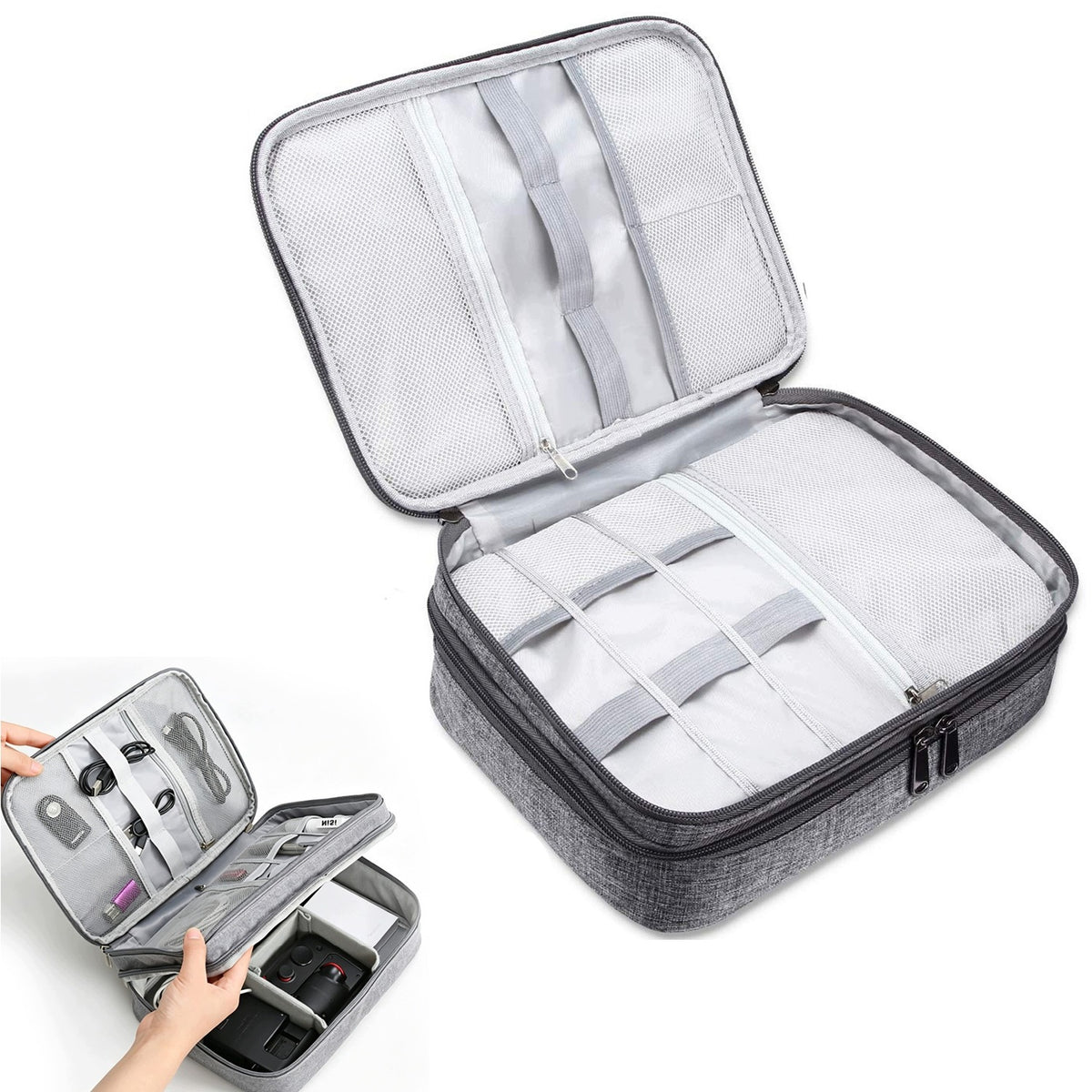 LARGE DIGITAL PHOTO BAG FOR LENS WITH ADJUSTABLE INTERIOR GREY