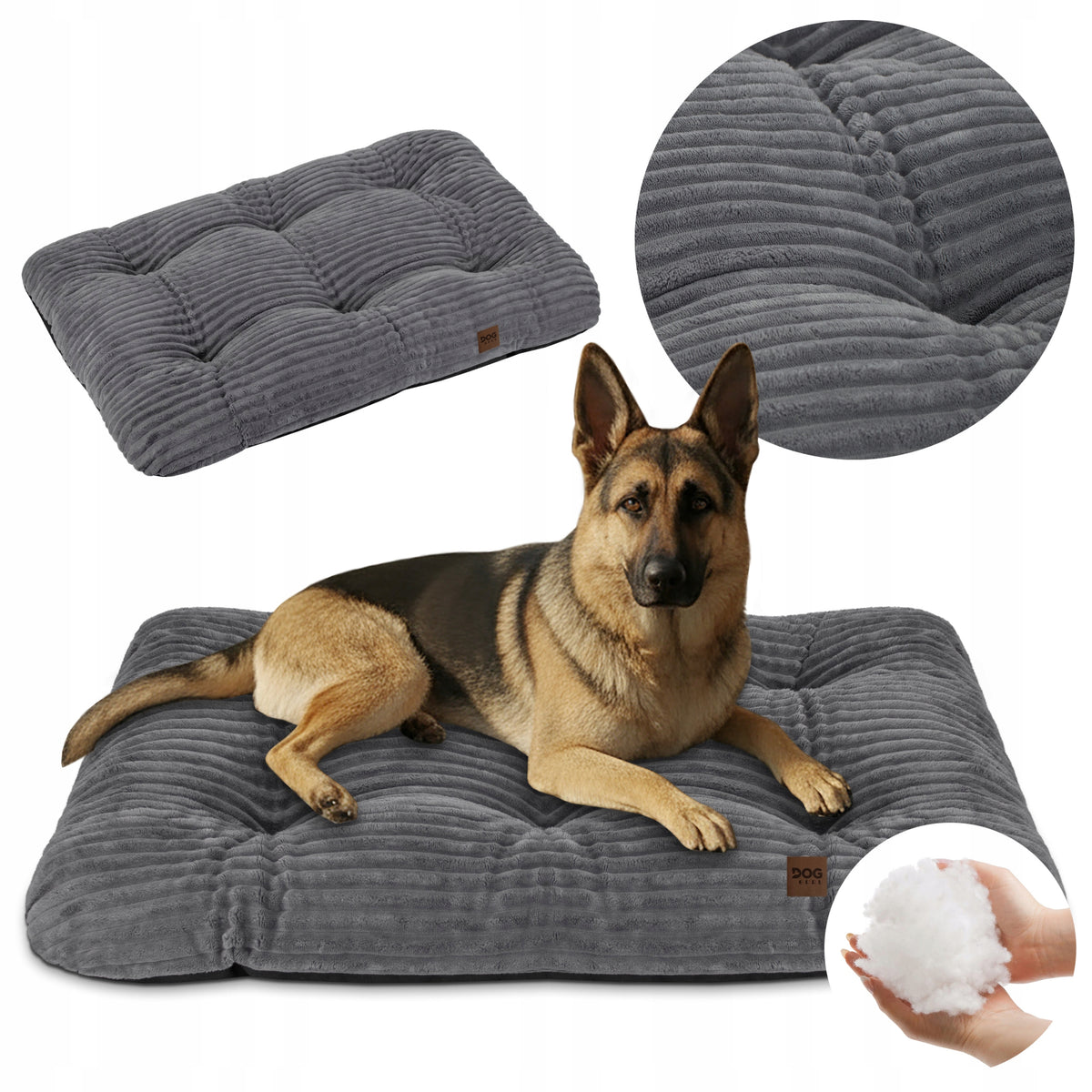LARGE DOG BED 100x70 CM SOFT FUR STRIPES GREY THICK PILLOW