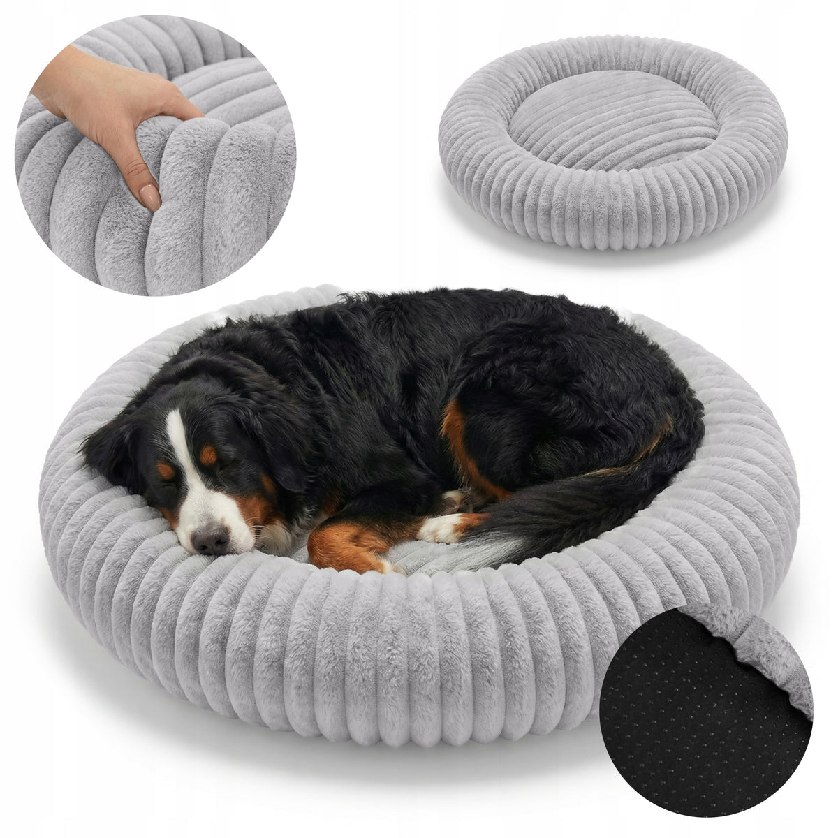 LARGE DOG BED ROUND 90 CM SOFT ENVELOPING FUR RABBIT FUR