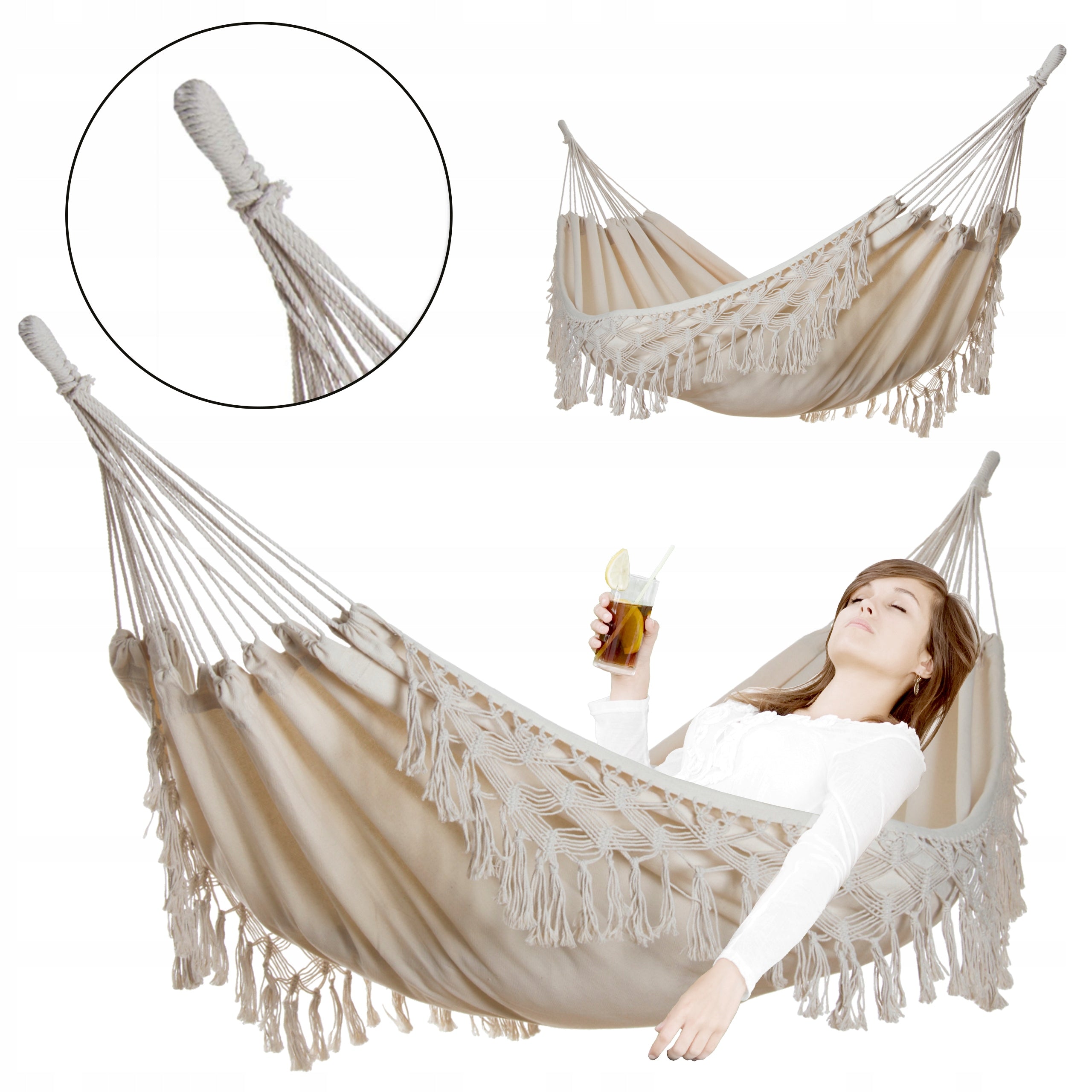 LARGE DOUBLE DURABLE GARDEN HAMMOCK SWING MIDAS 150x200 XXL ECRU Manufacturer code 5.02.211552