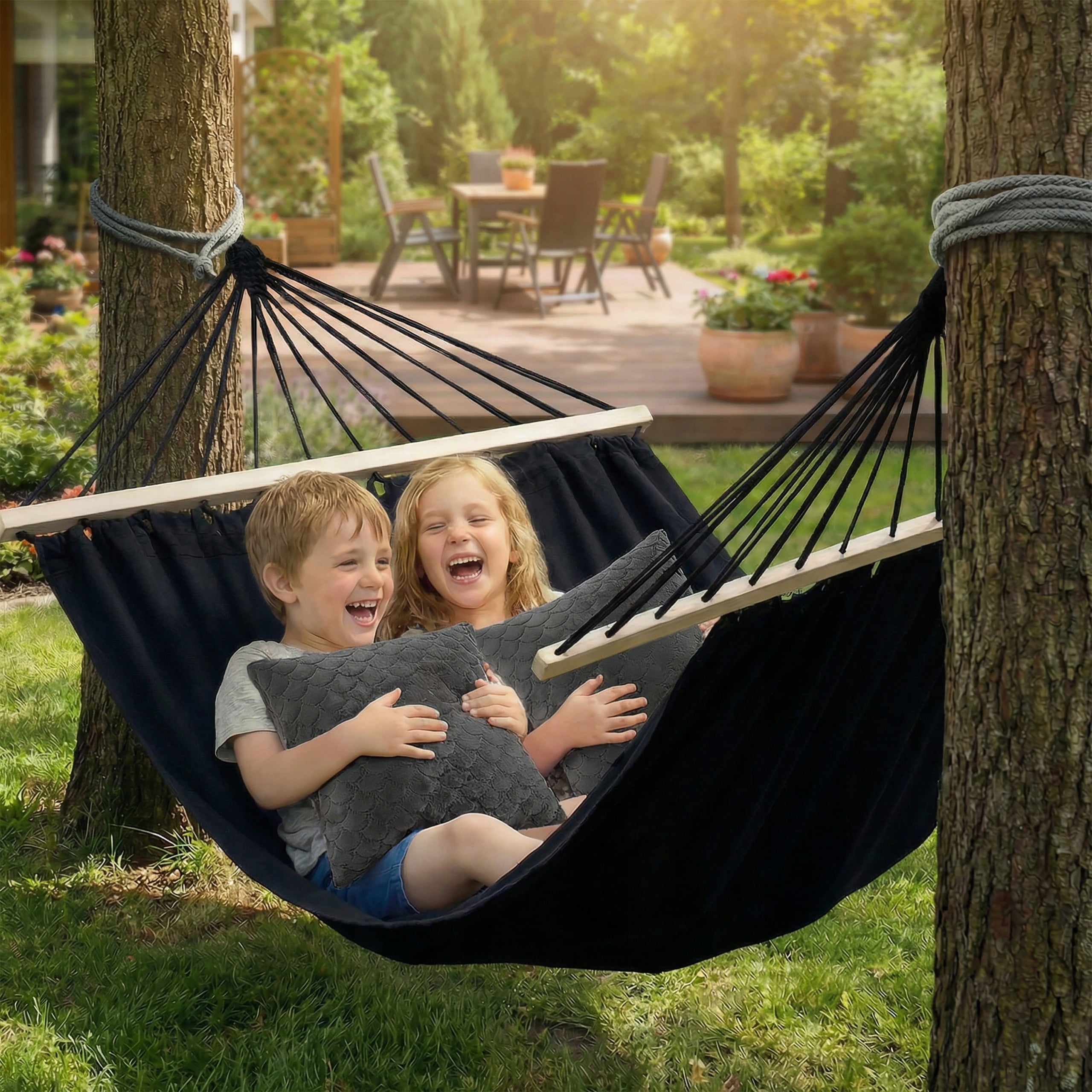 LARGE DOUBLE HAMMOCK GARDEN STRONG XXL HEADBAND 120 CM WITH PILLOWS + ROPES Packaging status original