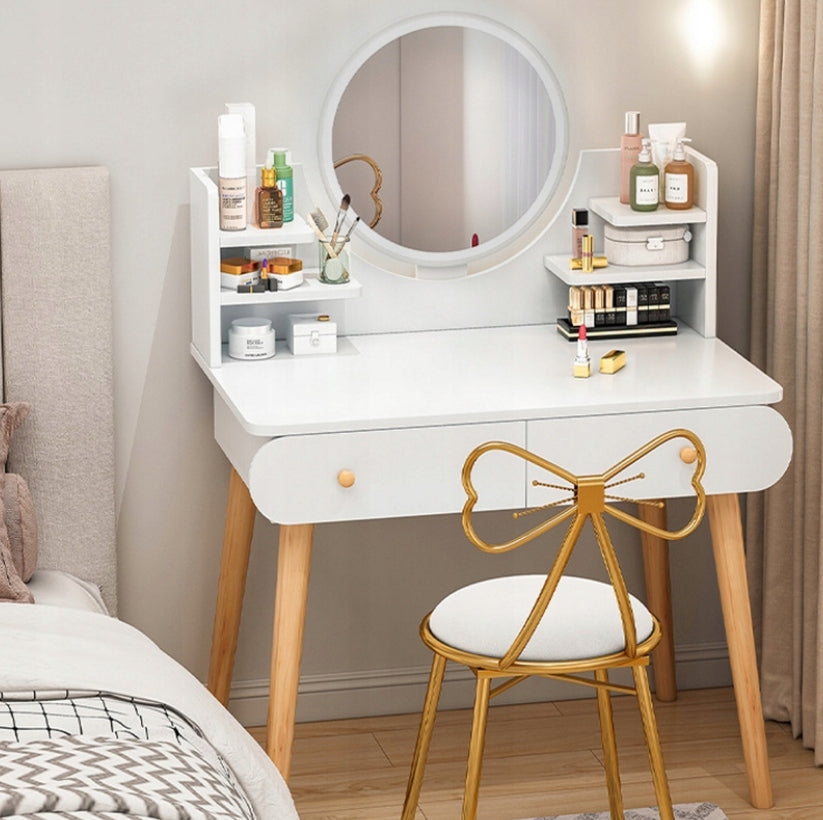 LARGE DRESSING TABLE COSMETIC WITH MAKEUP MIRROR WITH LED GIRL LIGHTING Furniture color white light beech